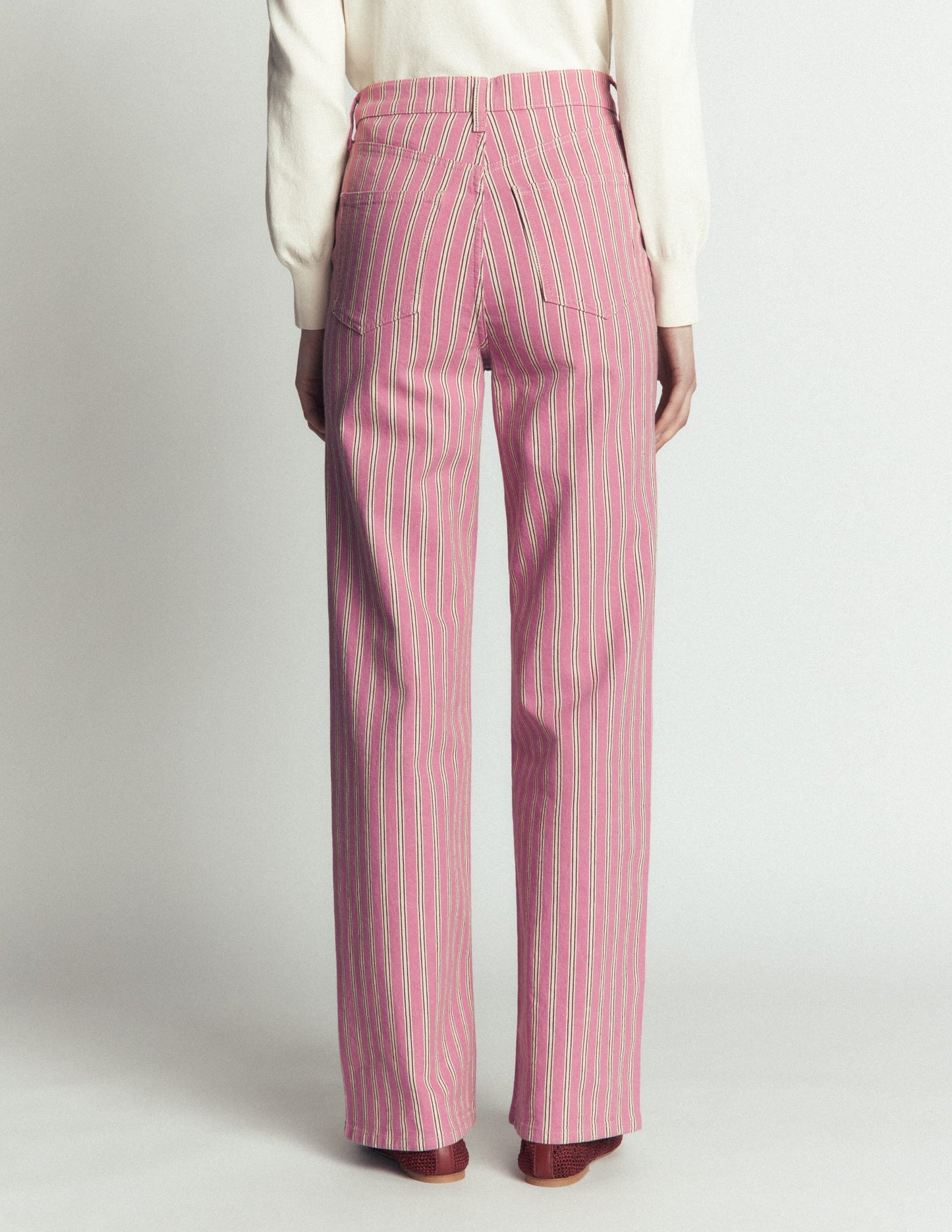 High Rise Column Leg Jeans-Pink, Maroon Tram Stripe
