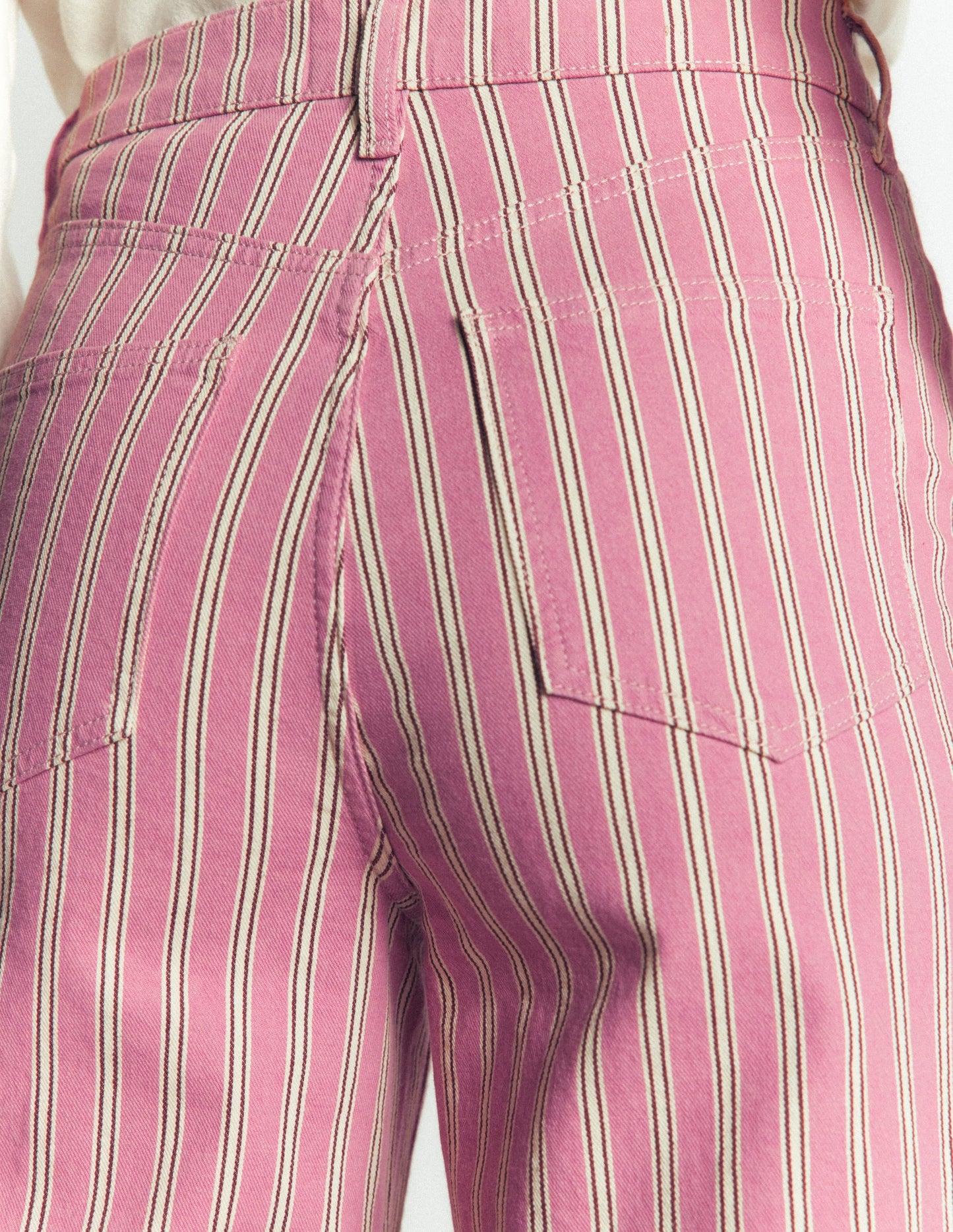 High Rise Column Leg Jeans-Pink, Maroon Tram Stripe