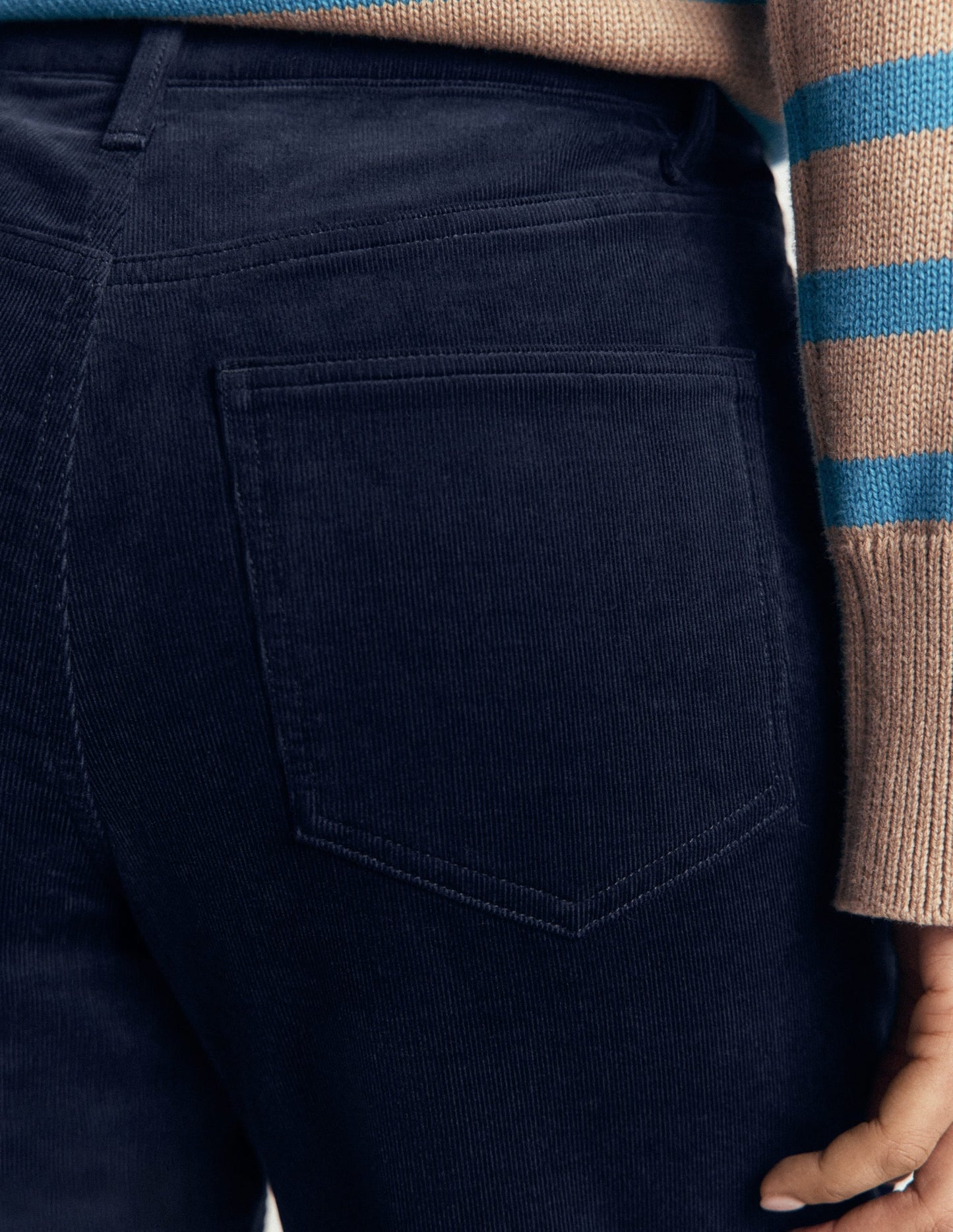 High Rise Cord Slim Jeans-Navy