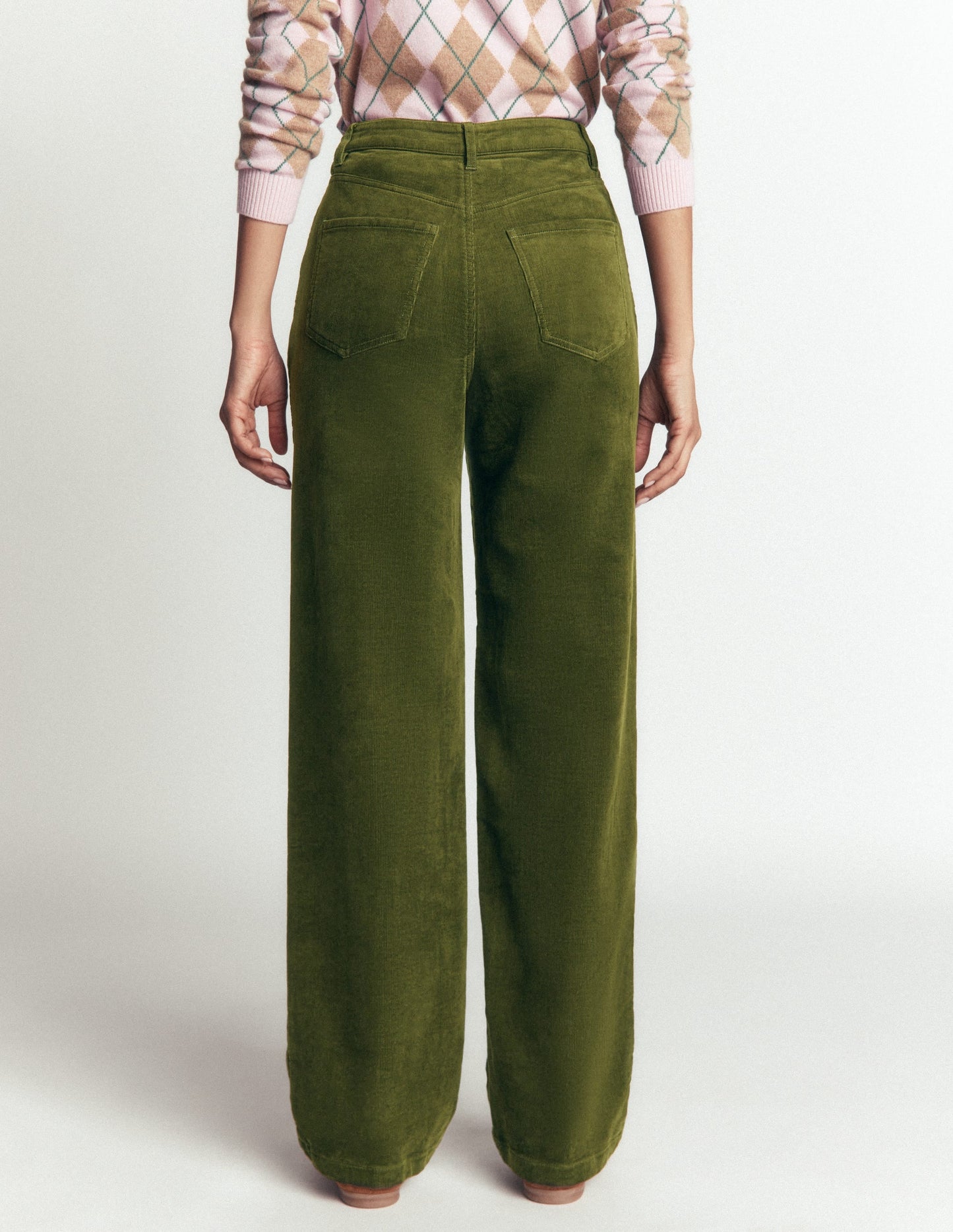 High Rise Cord Column Jeans-Chive