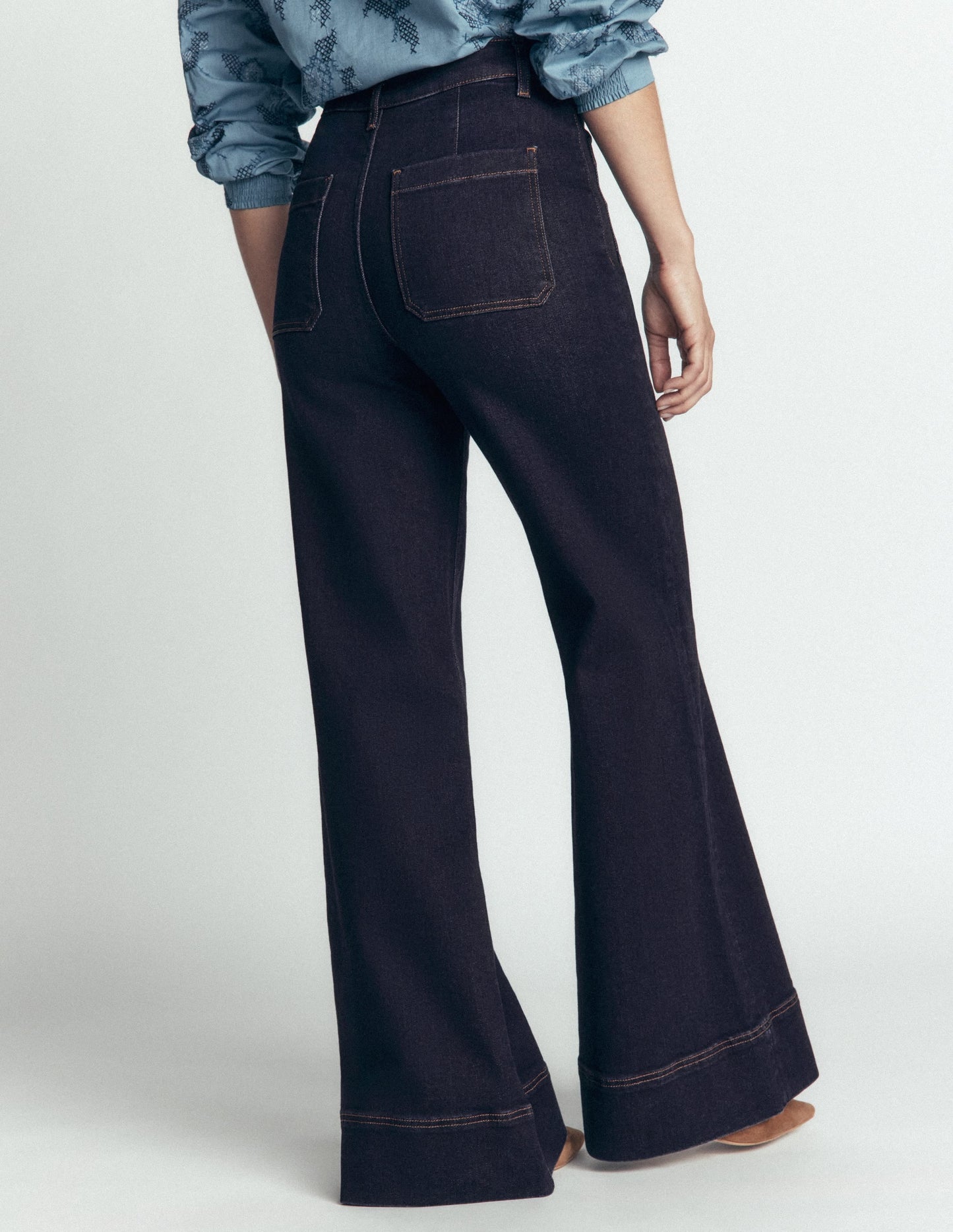 Patch Pocket Flare Jeans-Indigo