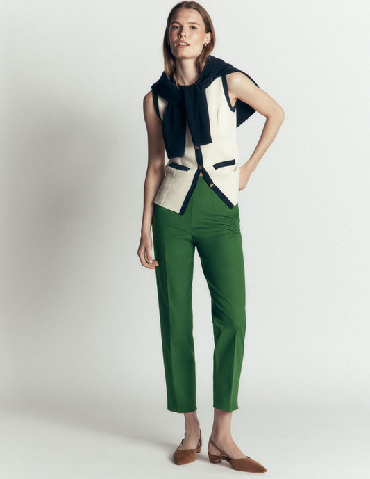 Slim Leg Cotton Trousers-Hunter Green