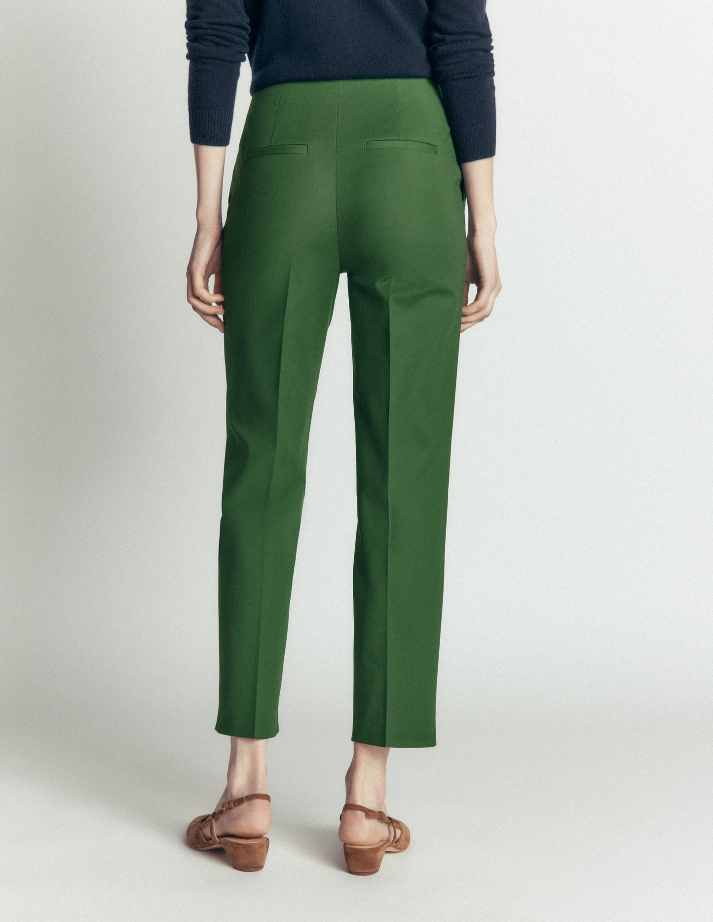 Slim Leg Cotton Trousers-Hunter Green
