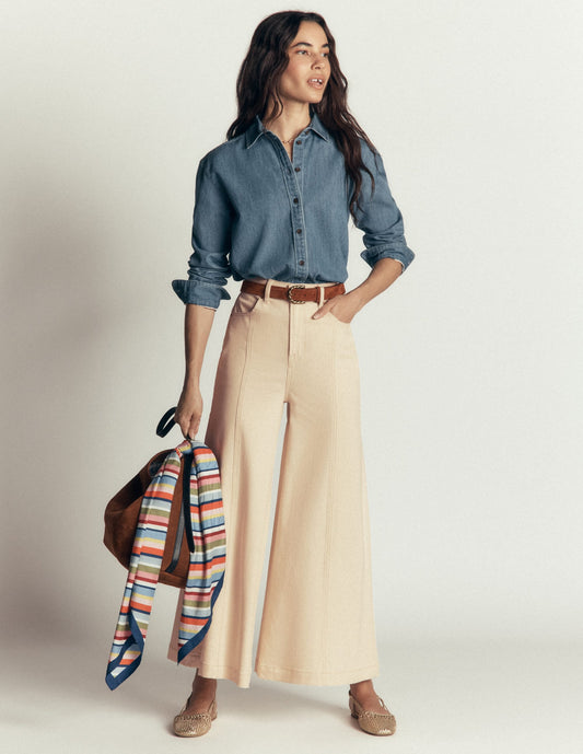 Wide Leg Culotte Jeans-Ecru