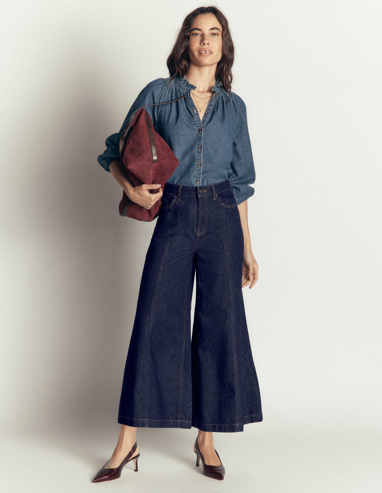 Wide Leg Culotte Jeans-Indigo