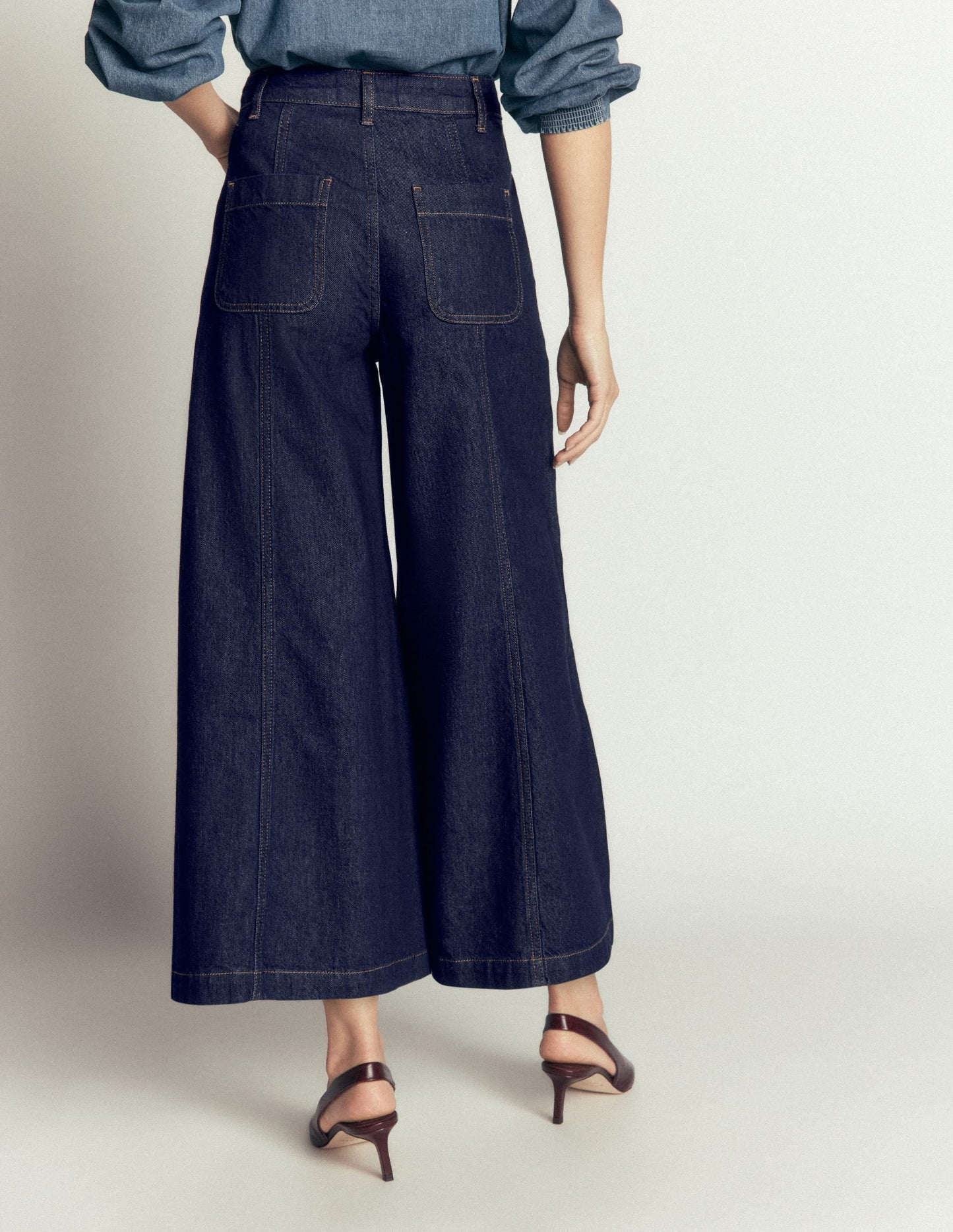 Wide Leg Culotte Jeans-Indigo