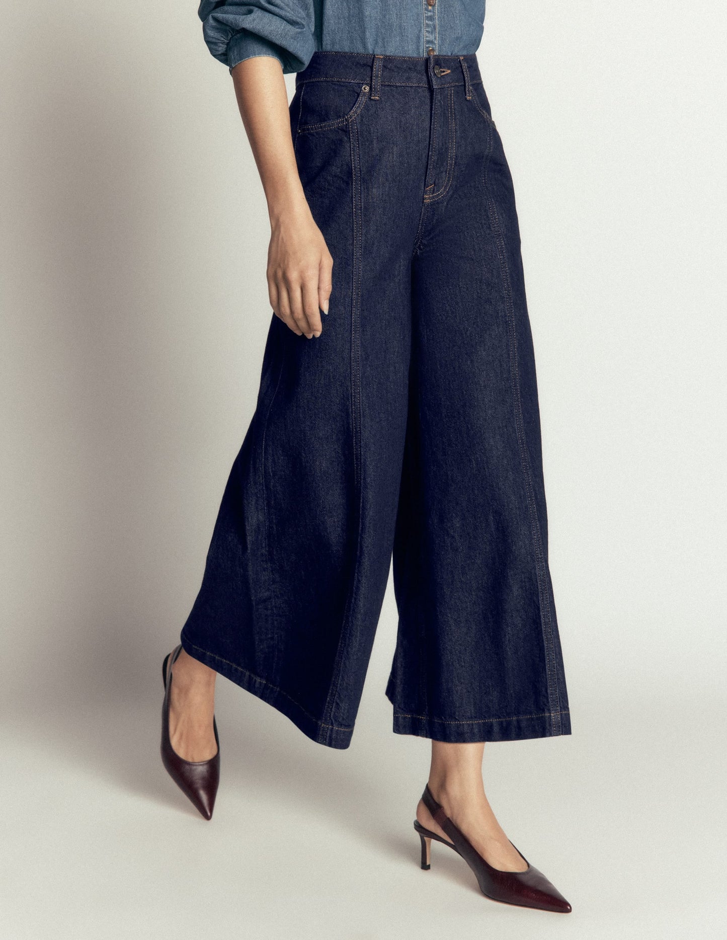 Wide Leg Culotte Jeans-Indigo