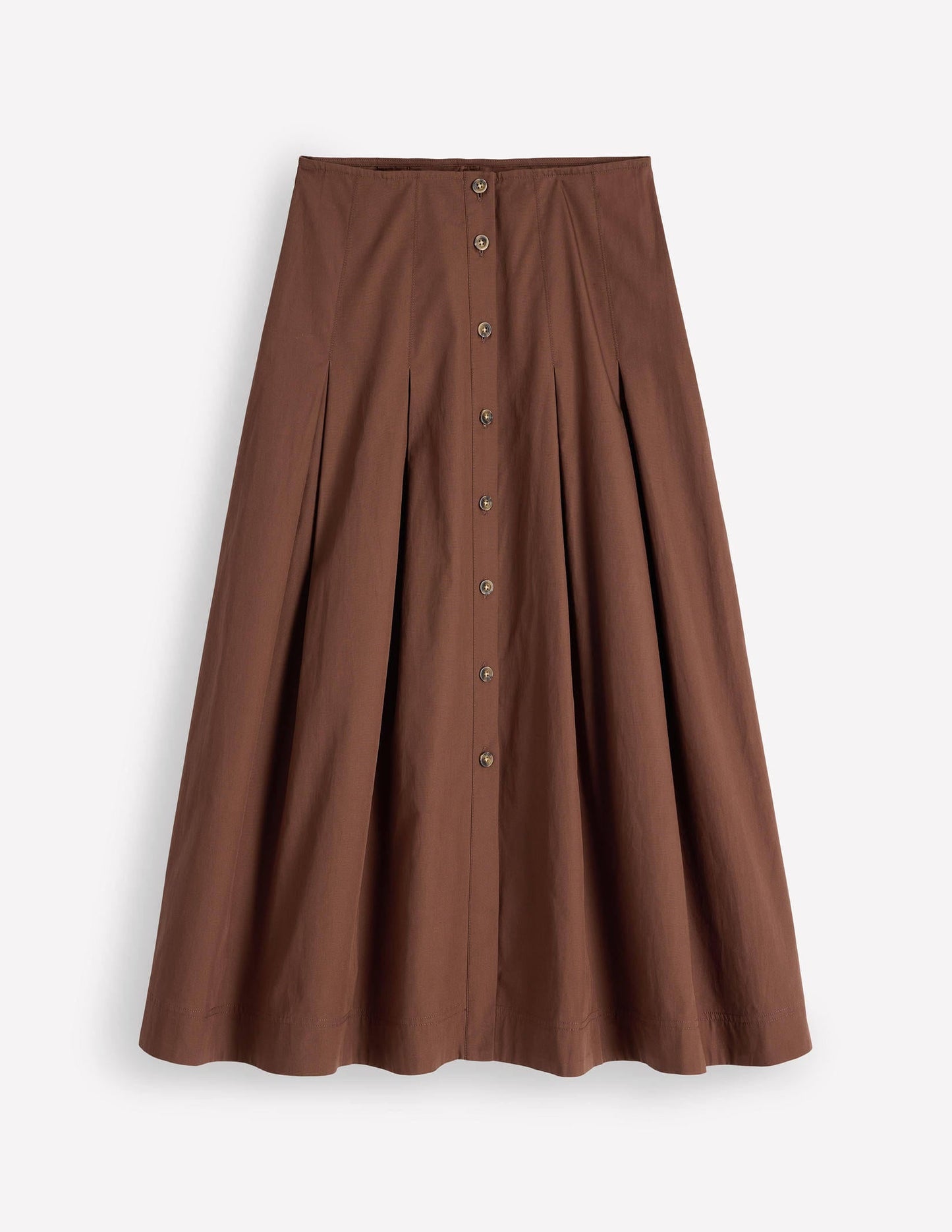 Button Front Pleated Skirt-Raw Umber