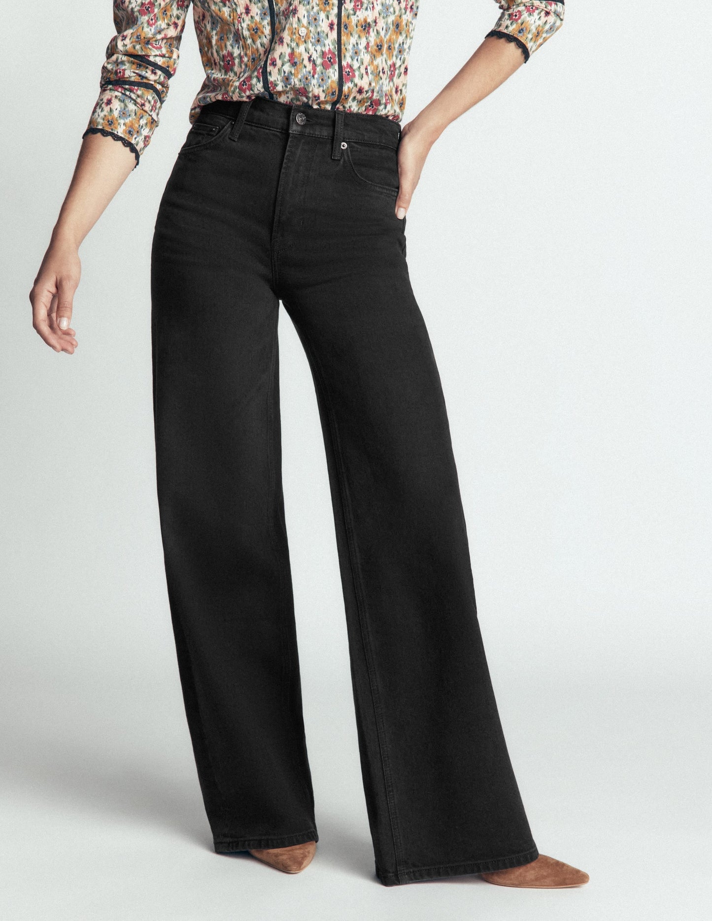 High Rise Wide Leg Jeans-Washed Black