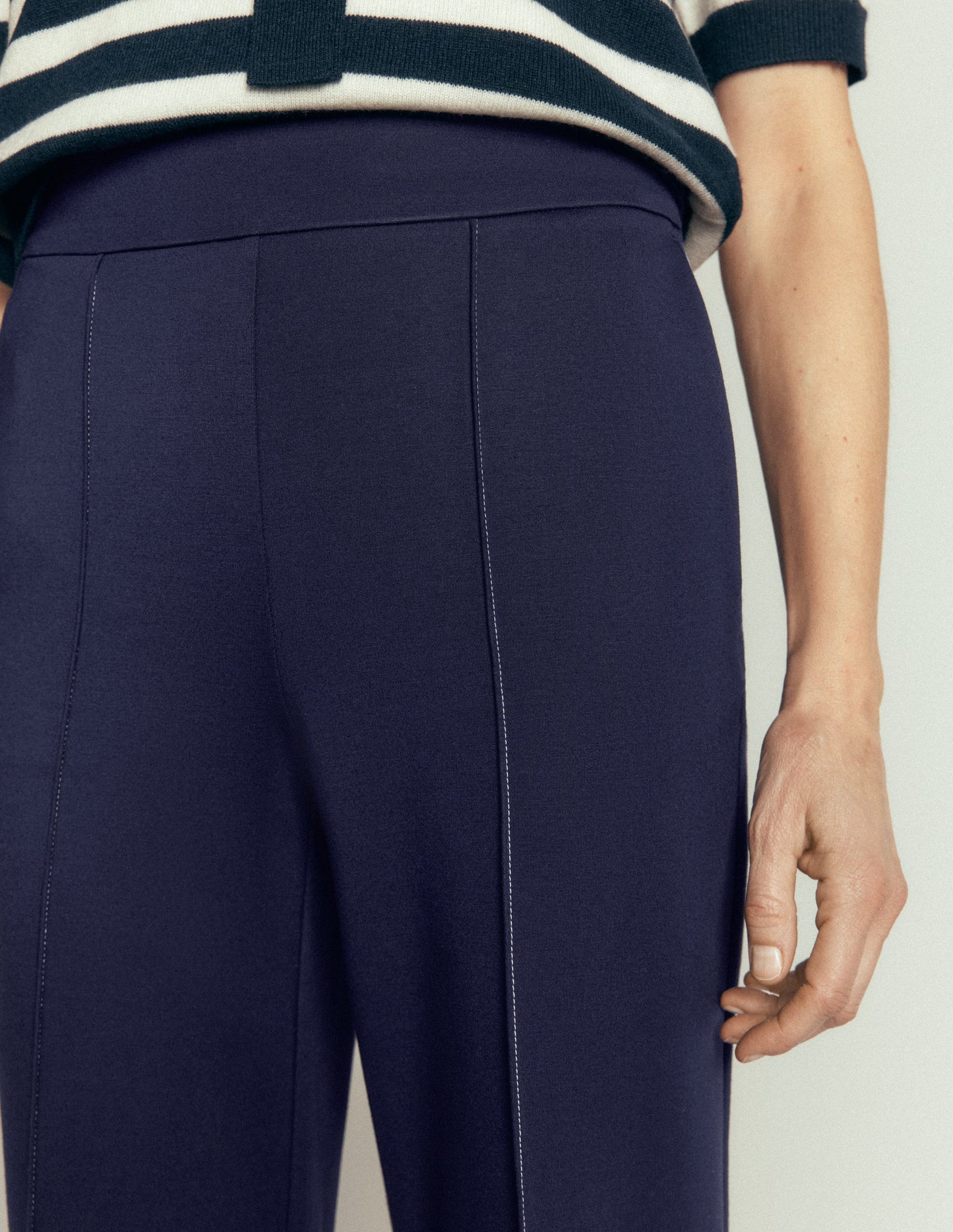 Straight Leg Ponte Trousers-Navy Contrast Stitch