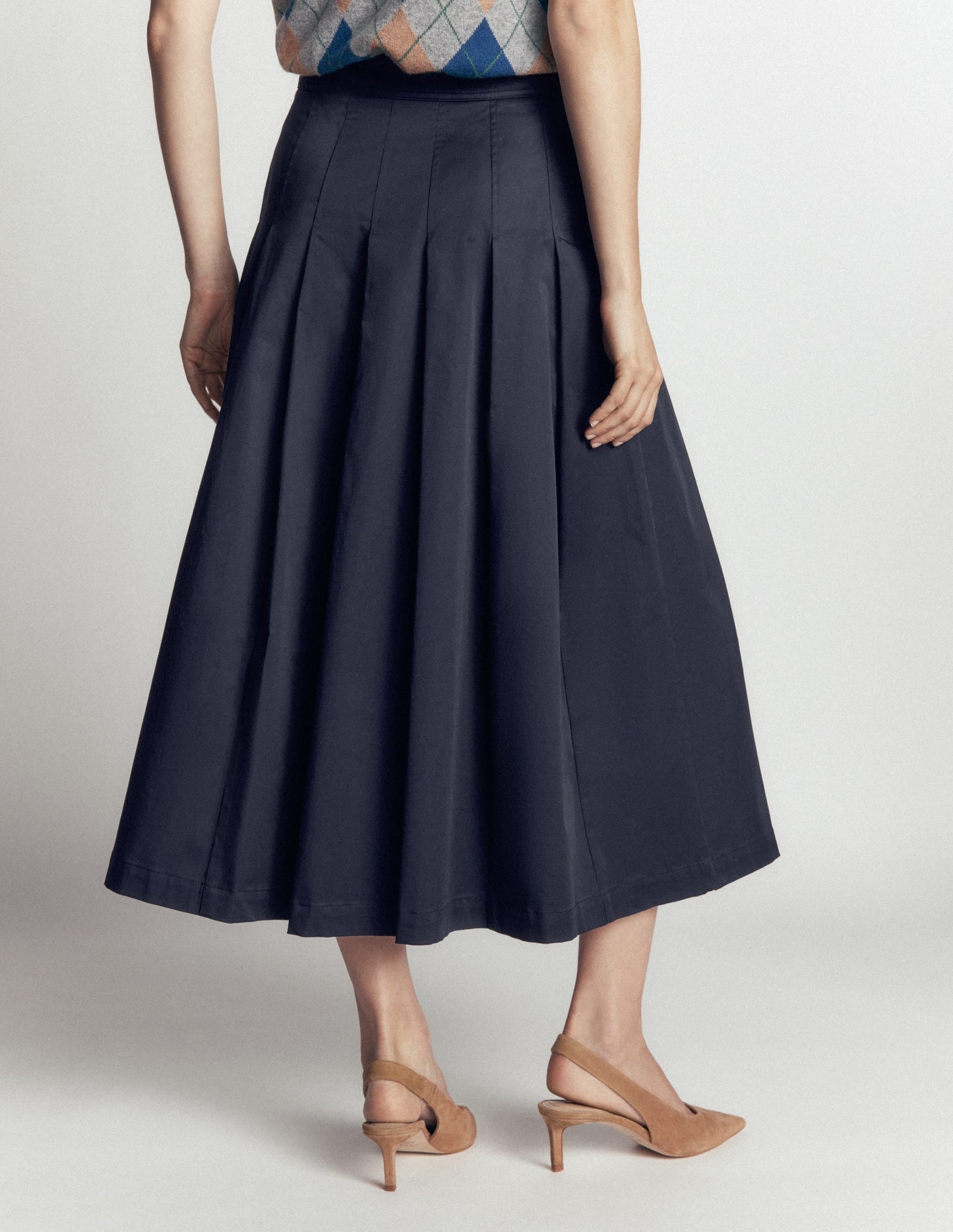 Aya Cotton Sateen Midi Skirt-Navy