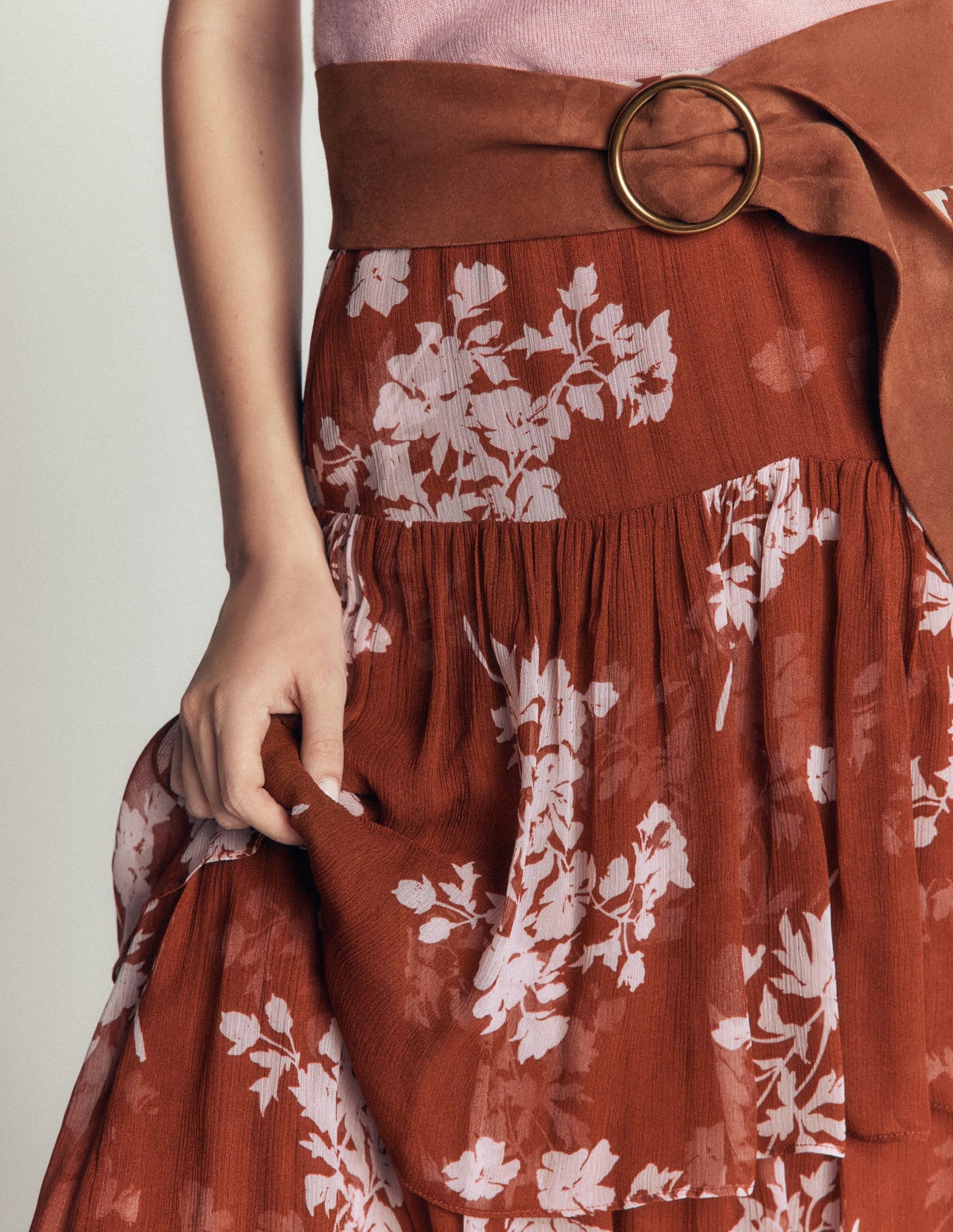Tiered Ruffle Midi Skirt-Arabian Spice, Flecked Bunch