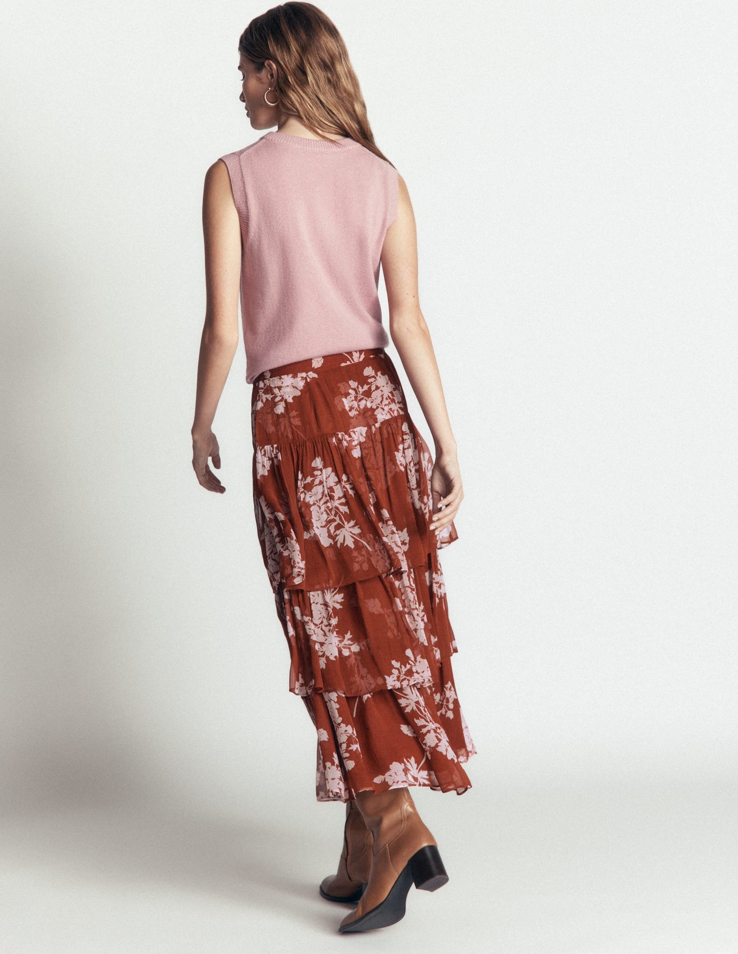 Tiered Ruffle Midi Skirt-Arabian Spice, Flecked Bunch