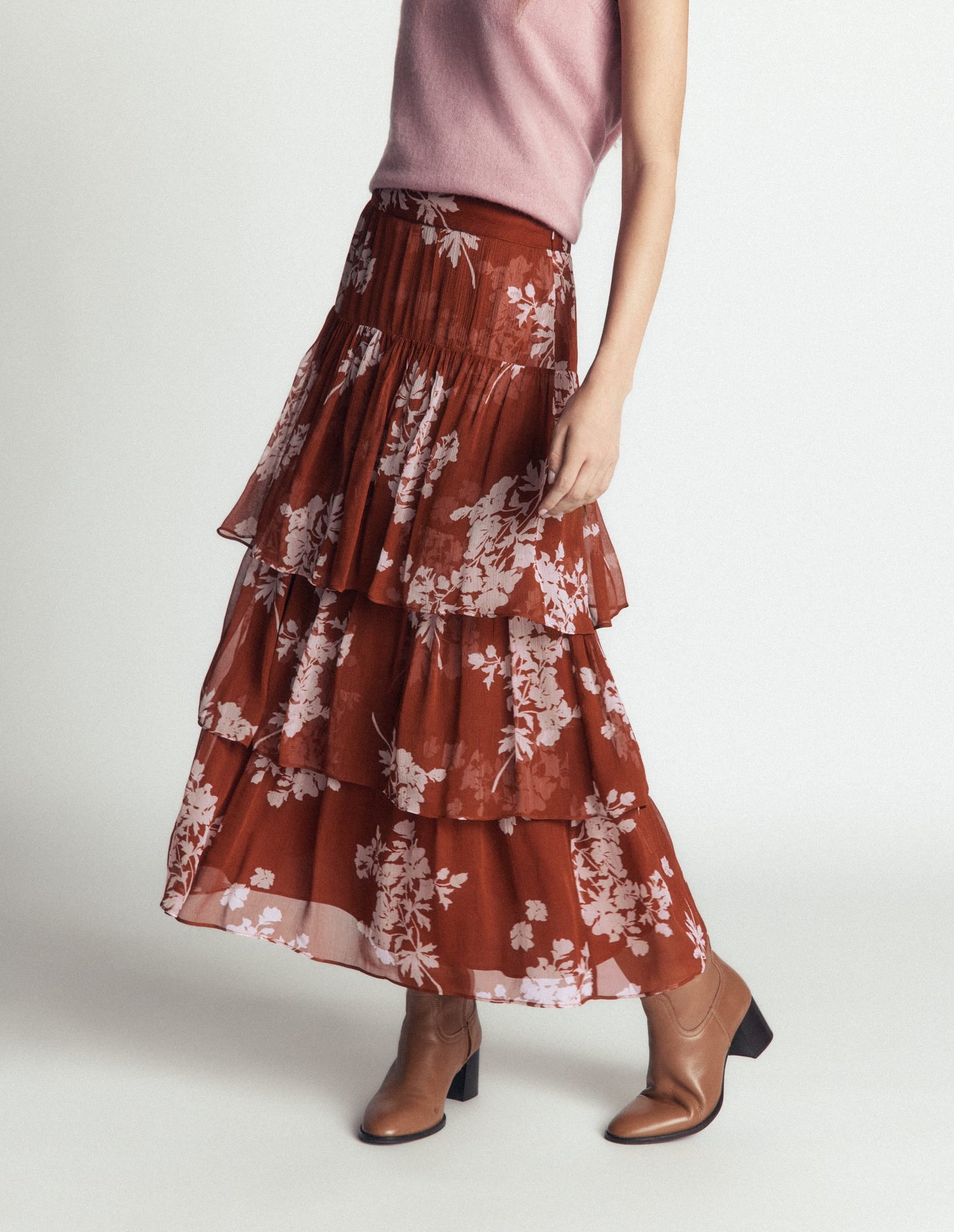 Tiered Ruffle Midi Skirt-Arabian Spice, Flecked Bunch