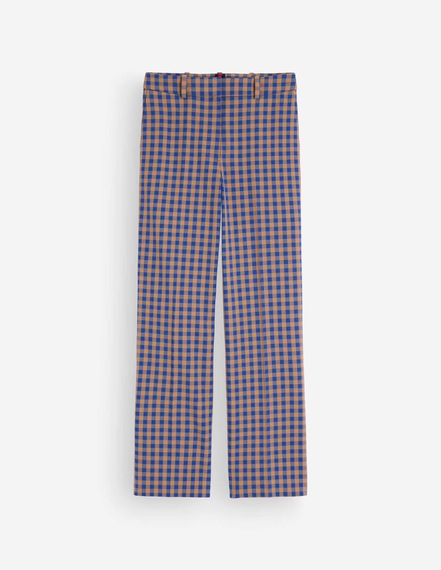 Canonbury Cotton 7/8 Trousers-Camel, Blue Gingham