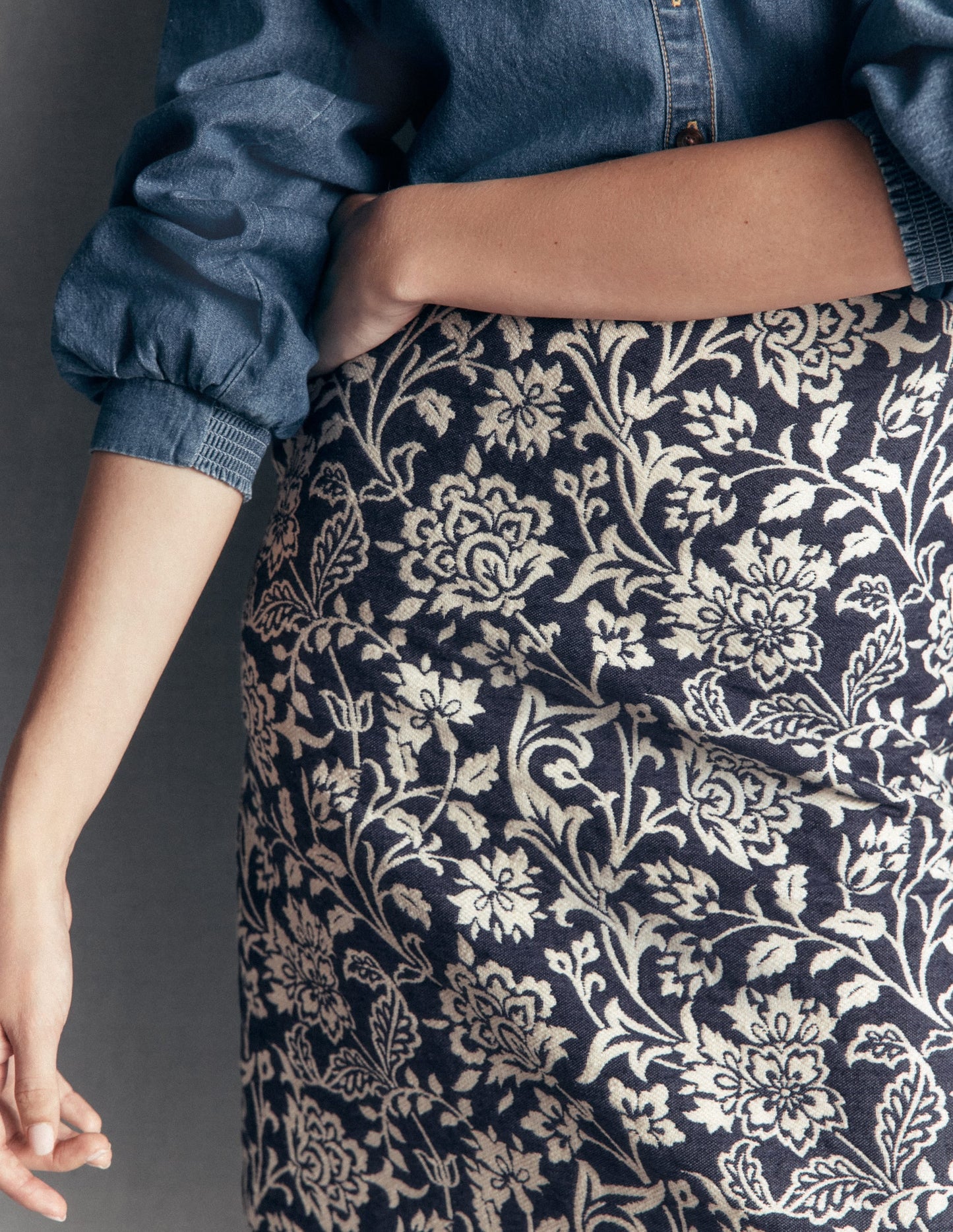 Jacquard A-Line Skirt-FLORAL JACQUARD