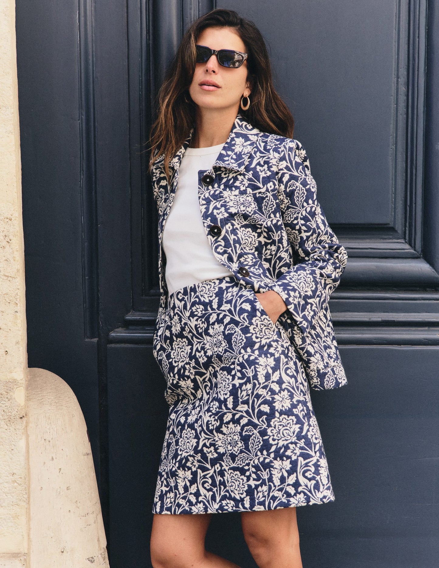 Jacquard A-Line Skirt-FLORAL JACQUARD