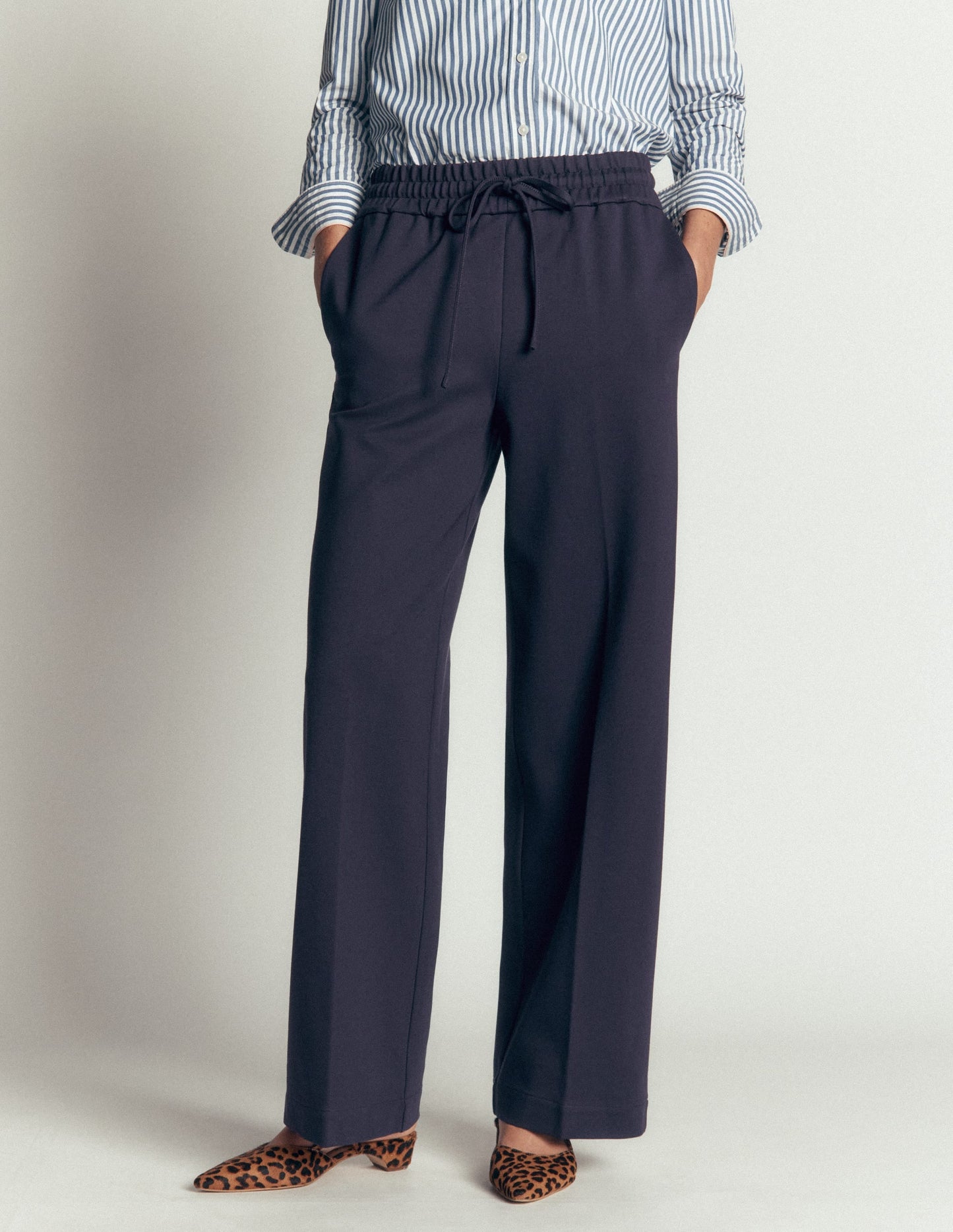 Greenwich Tie Ponte Trousers-Navy