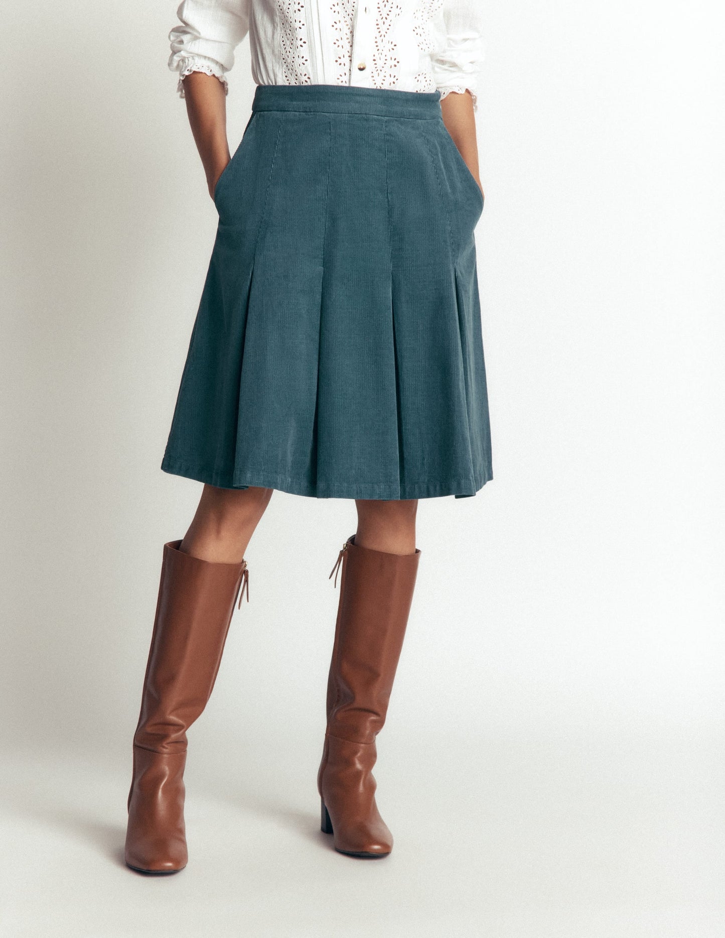 Flippy Cord Skirt-Storm Blue