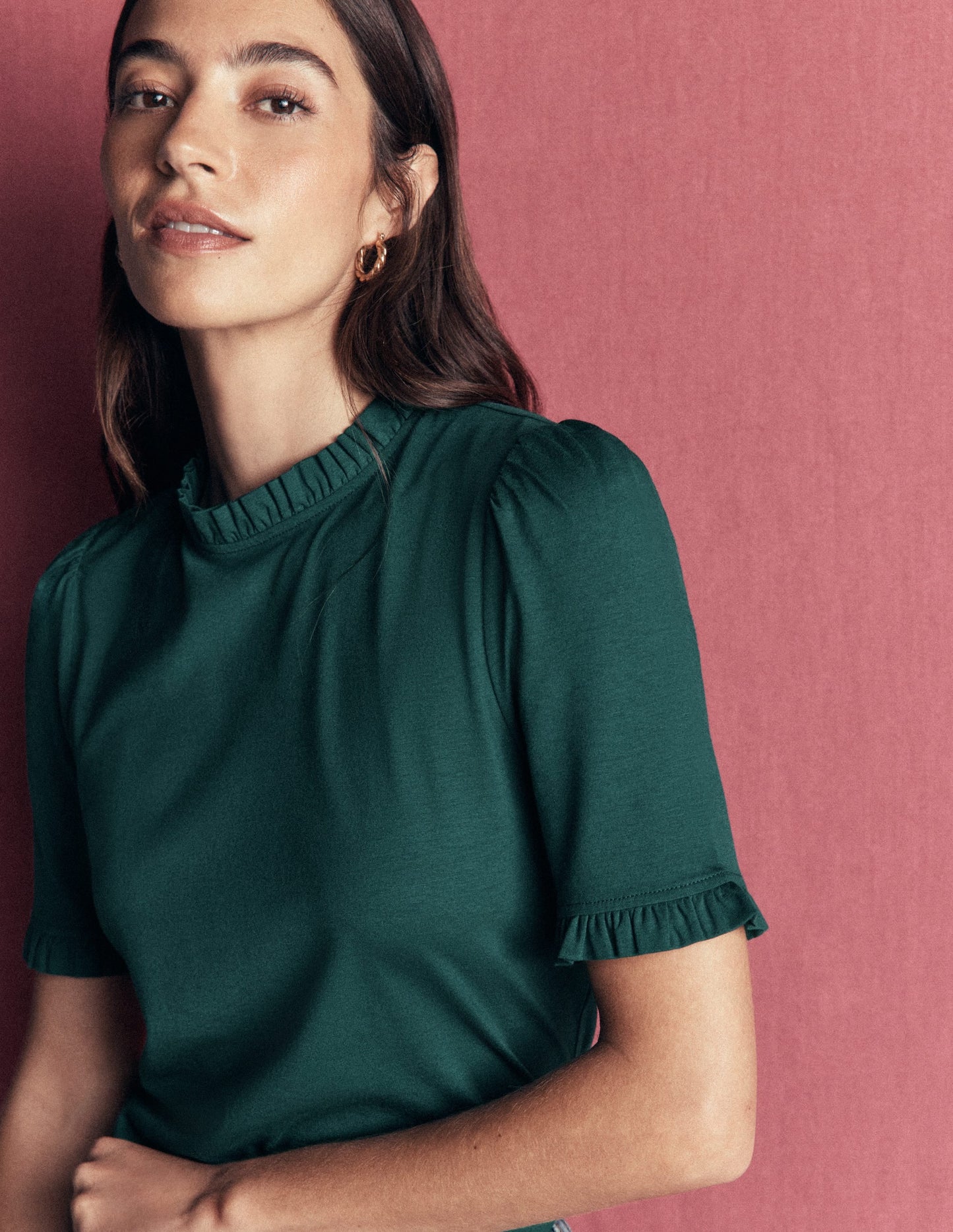 Supersoft Frill Detail T-shirt-Sea Moss