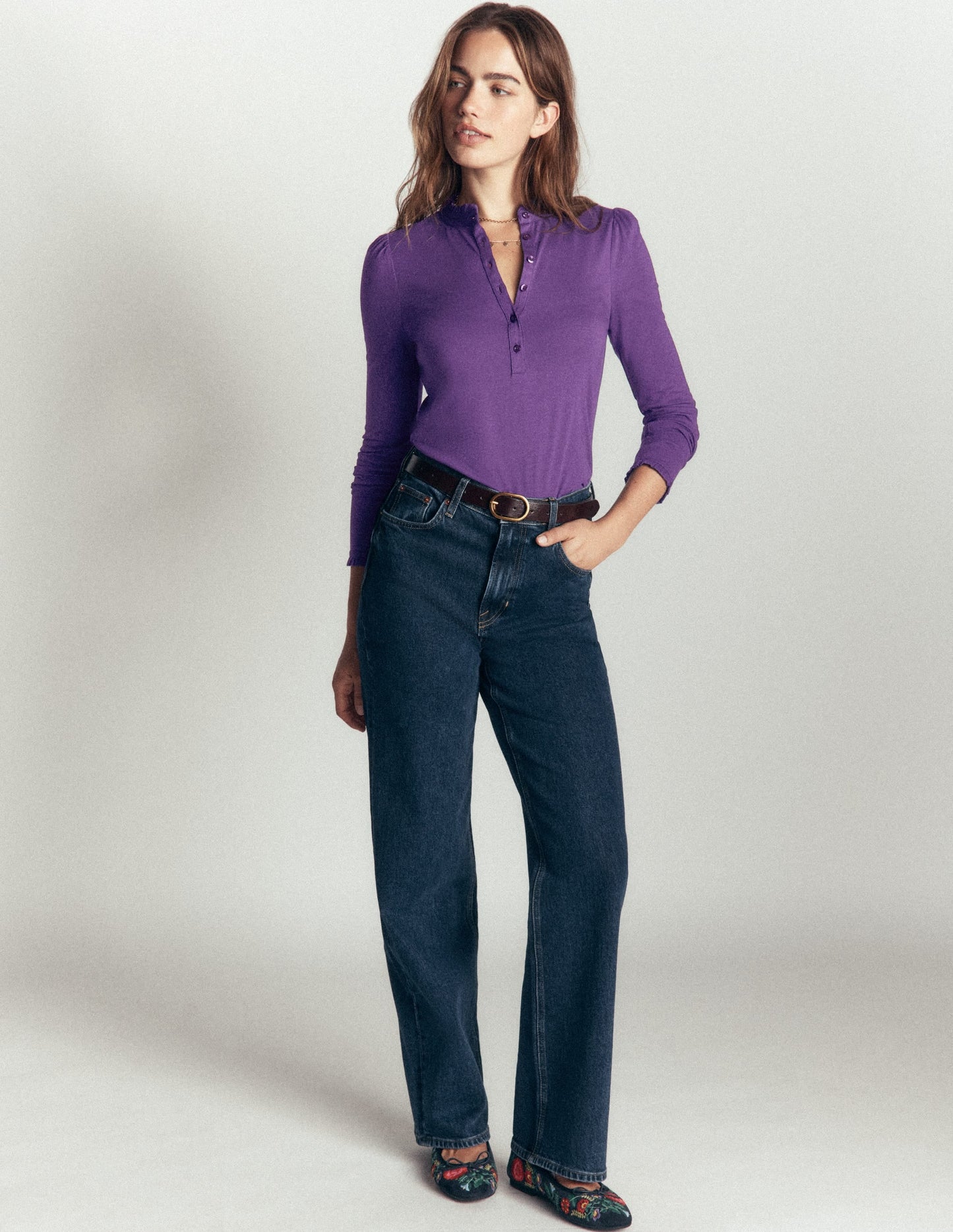 Supersoft Frill Henley Top-Calla Lilly Purple
