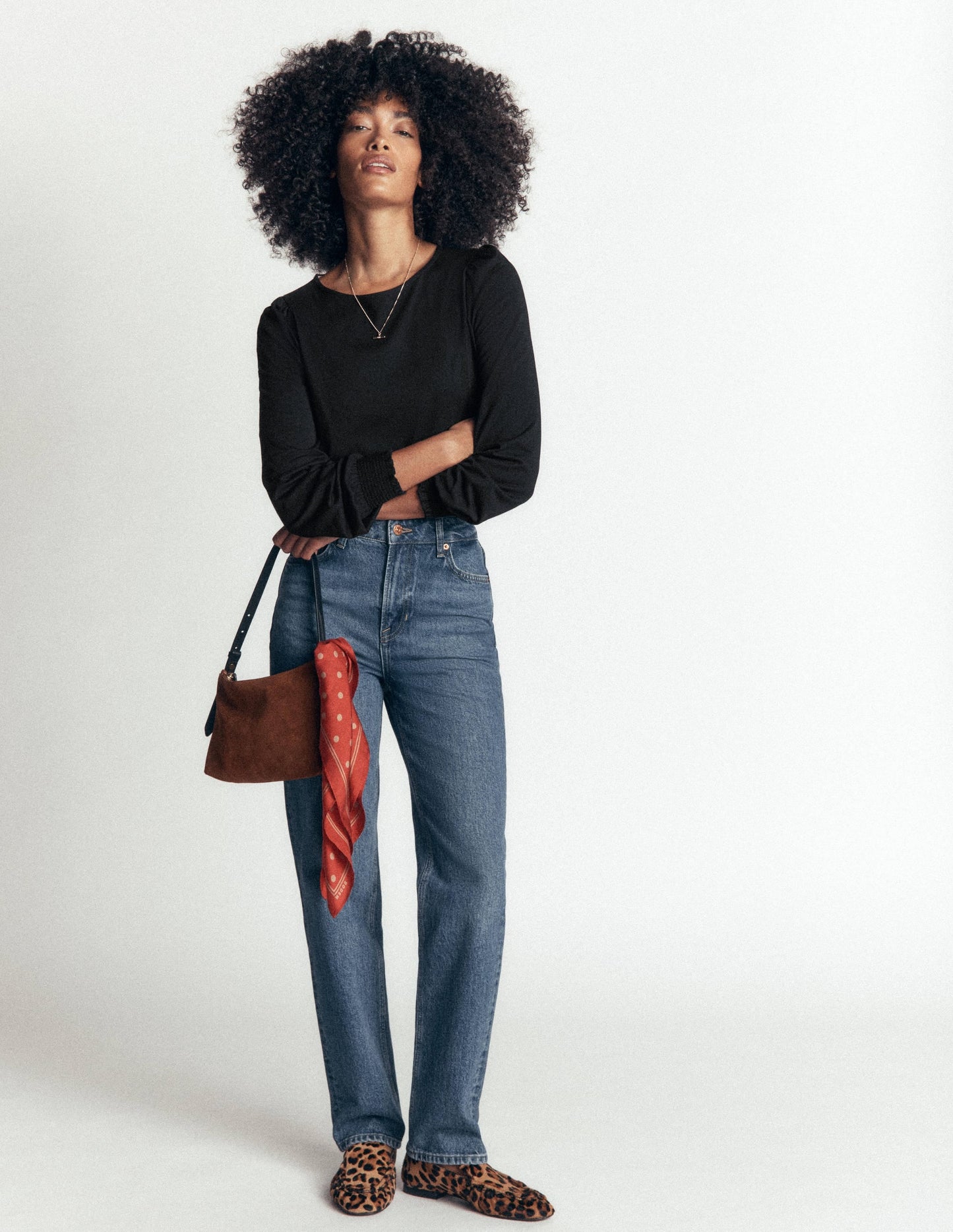Smocked Cuff Supersoft Top-Black