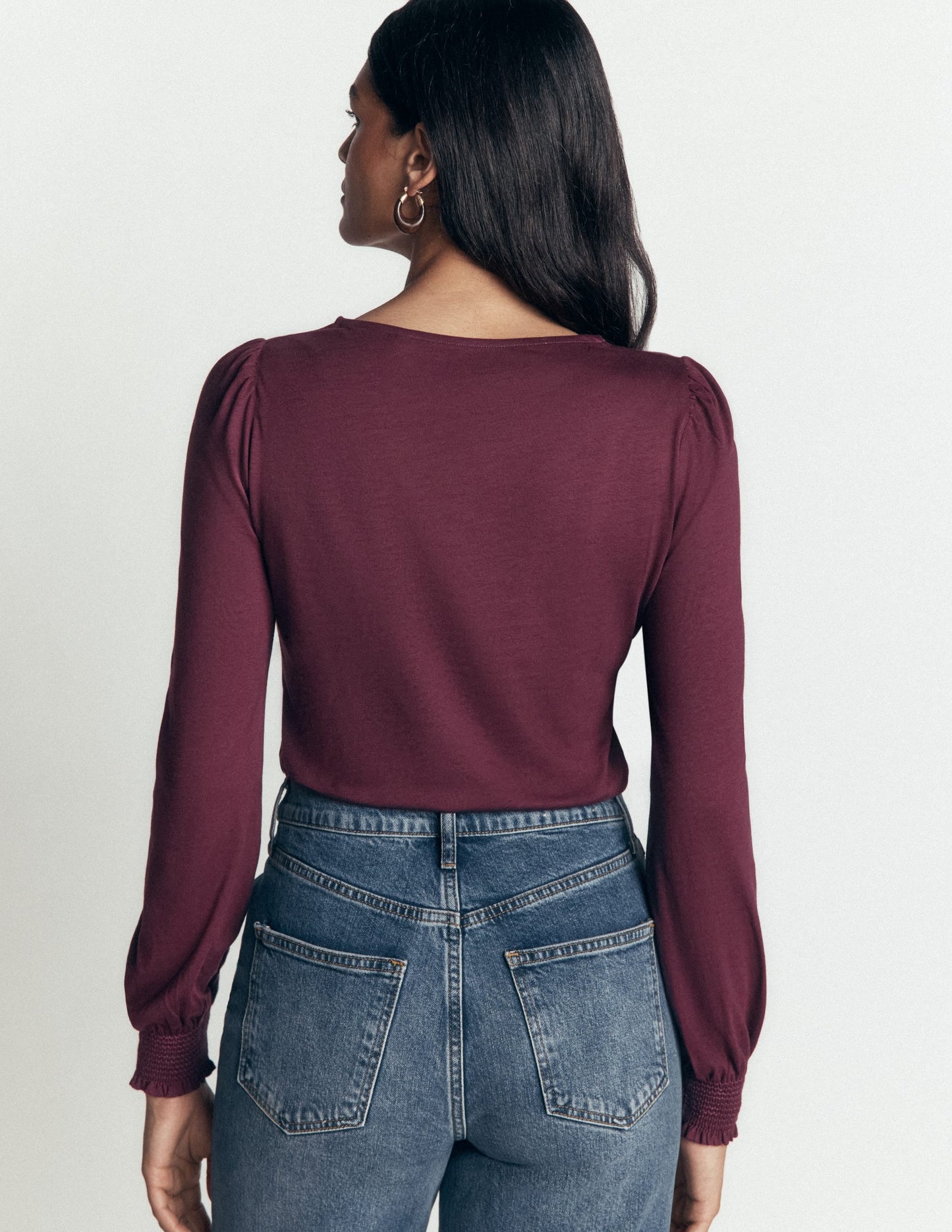 Smocked Cuff Supersoft Top-Dark Cherry