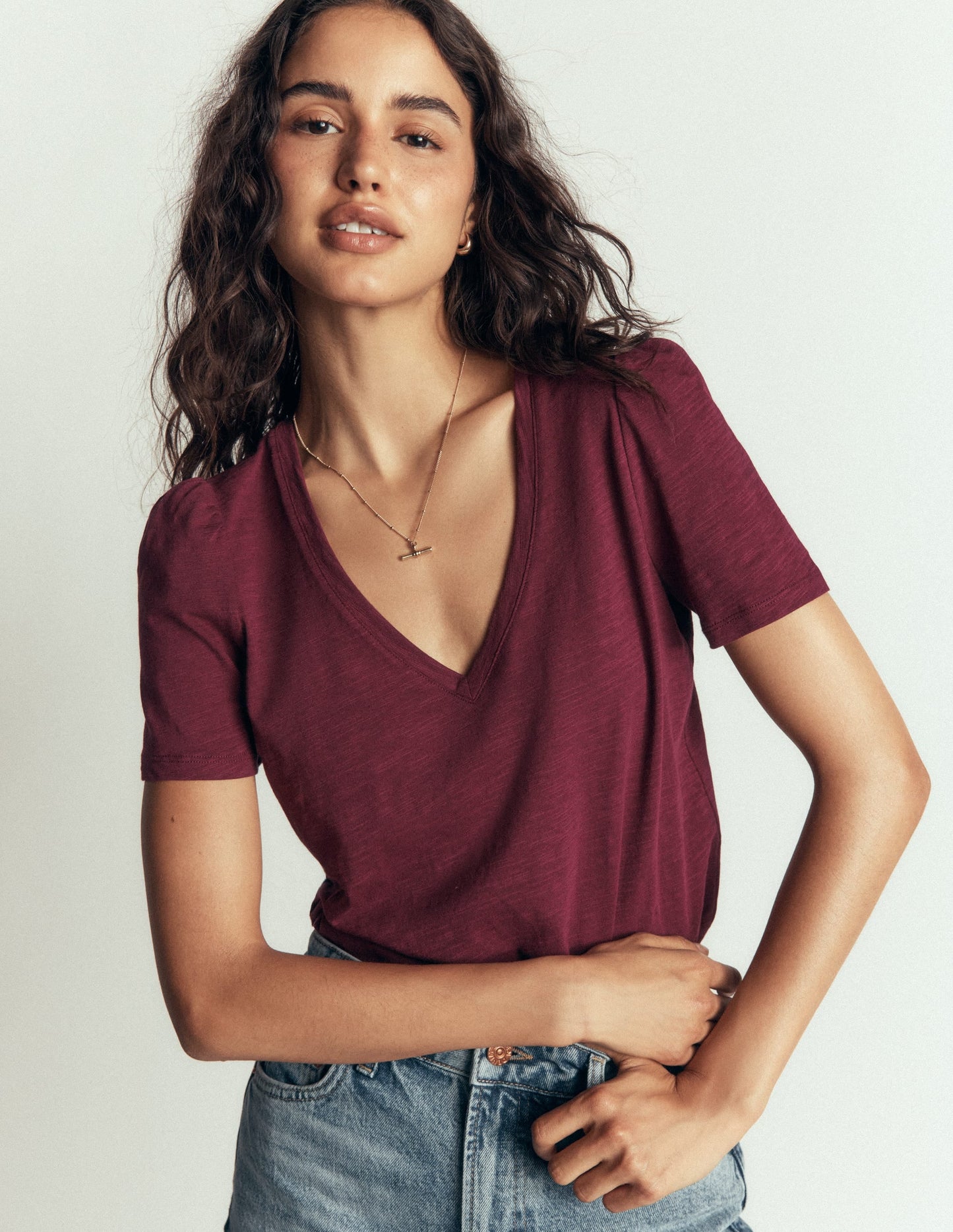 Sophie V-neck Slub T-shirt-Deep Wisteria