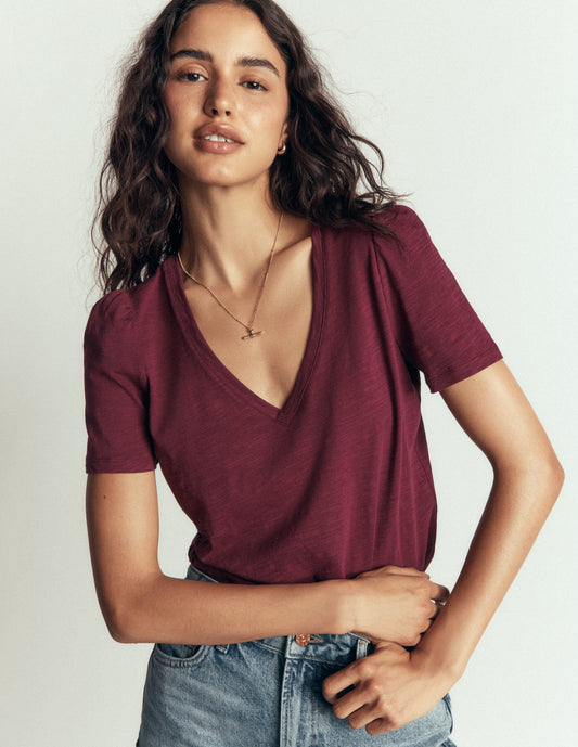 Sophie V-neck Slub T-shirt-Deep Wisteria