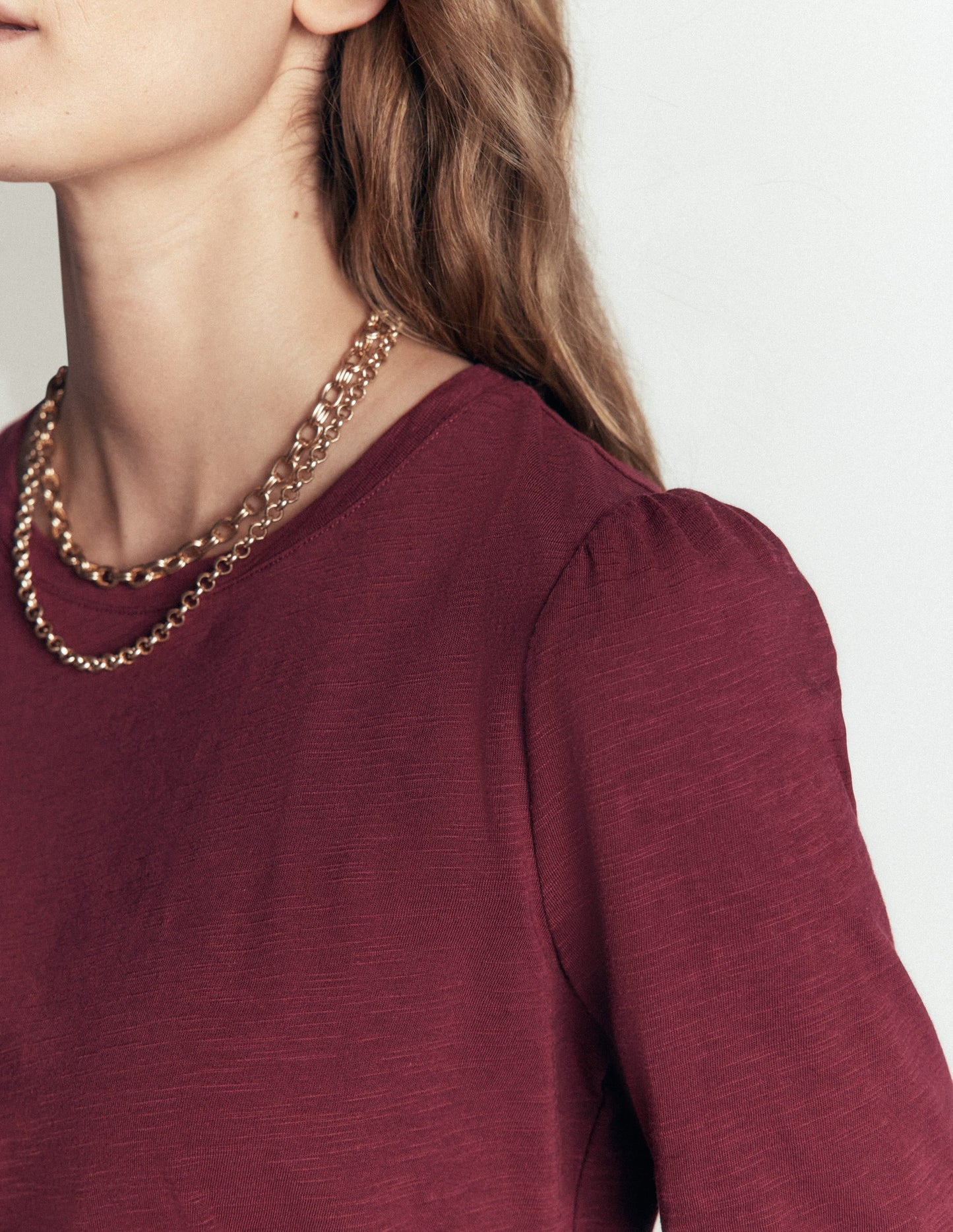 Cotton Crew Long Sleeve Top-Maroon Banner