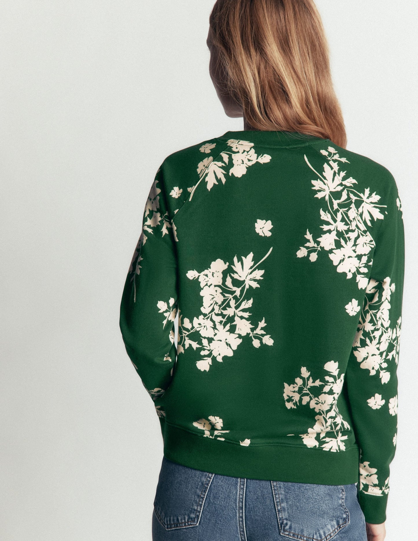 Rosa Printed Sweatshirt-Hunter Green, Flecked Bunch