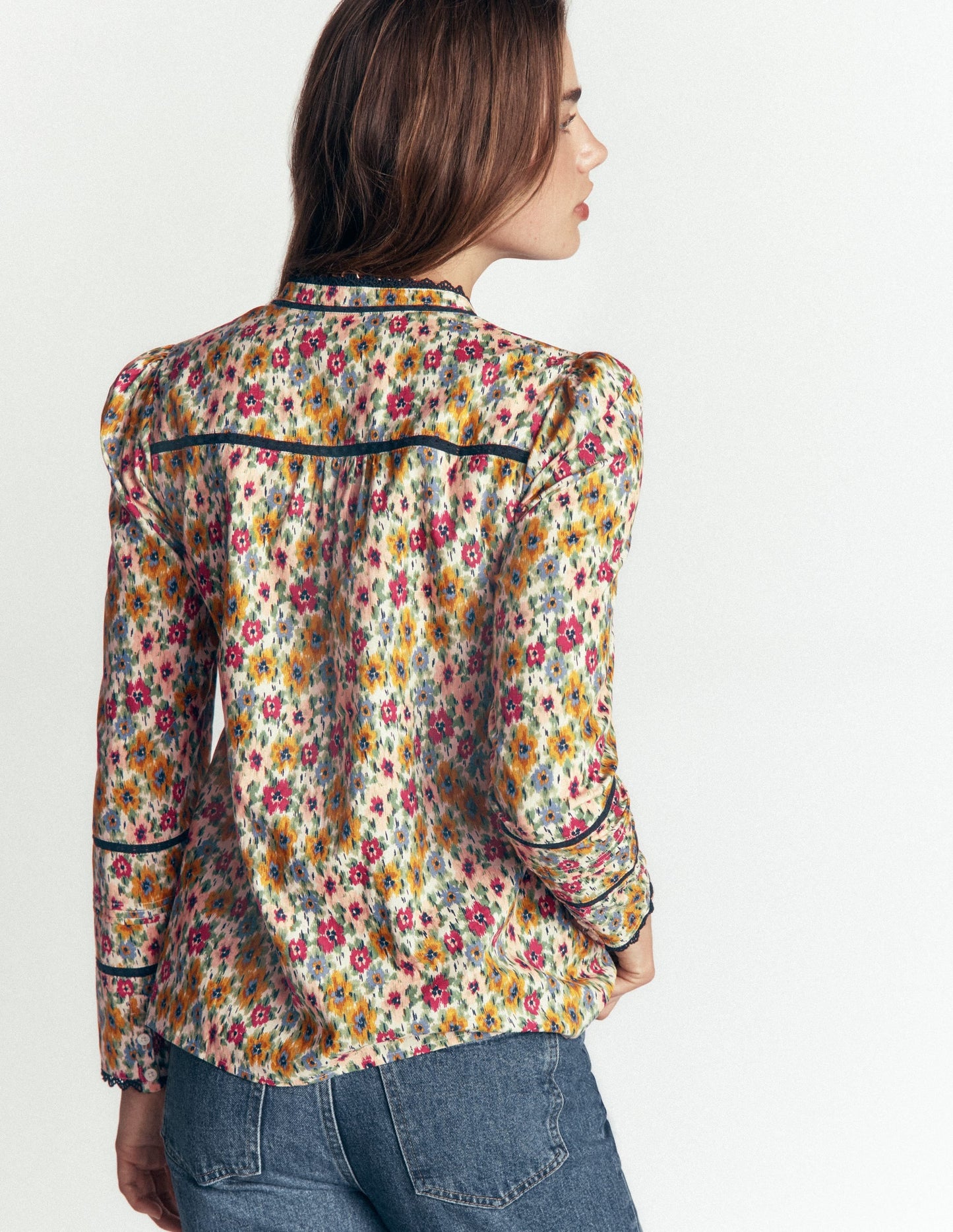 Carmen Lace Trim Cotton Top-Multi, Flecked Garden