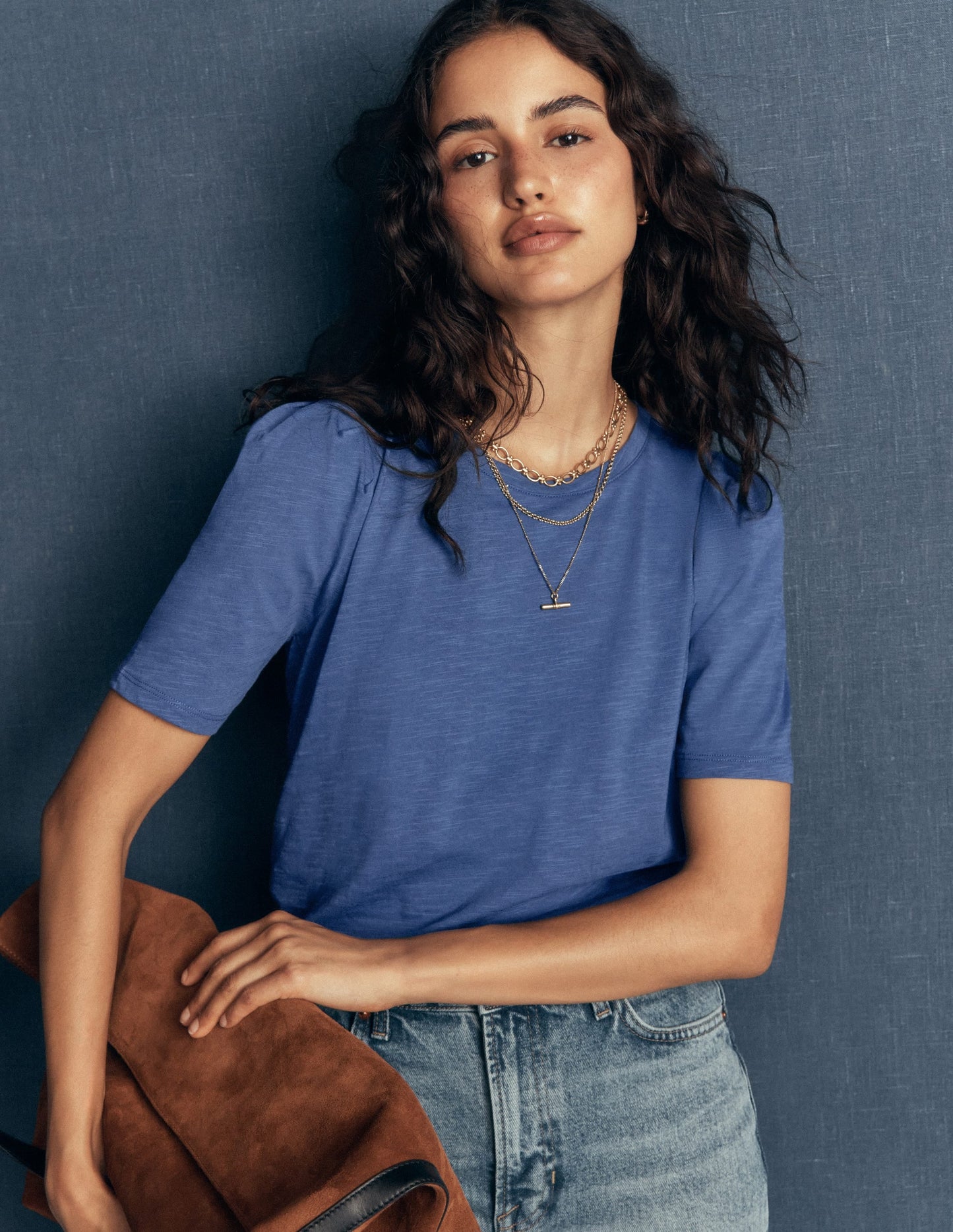 Sophie Puff Sleeve T-shirt-Denim Blue
