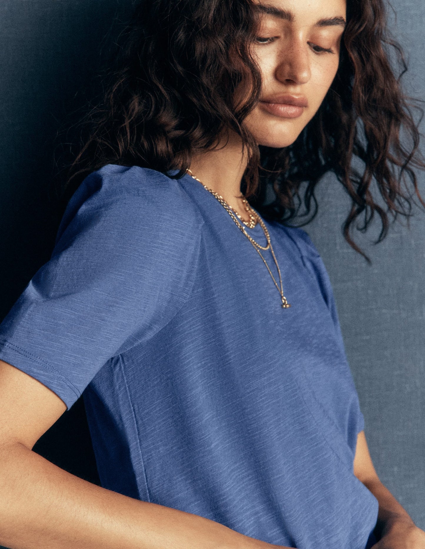 Sophie Puff Sleeve T-shirt-Denim Blue