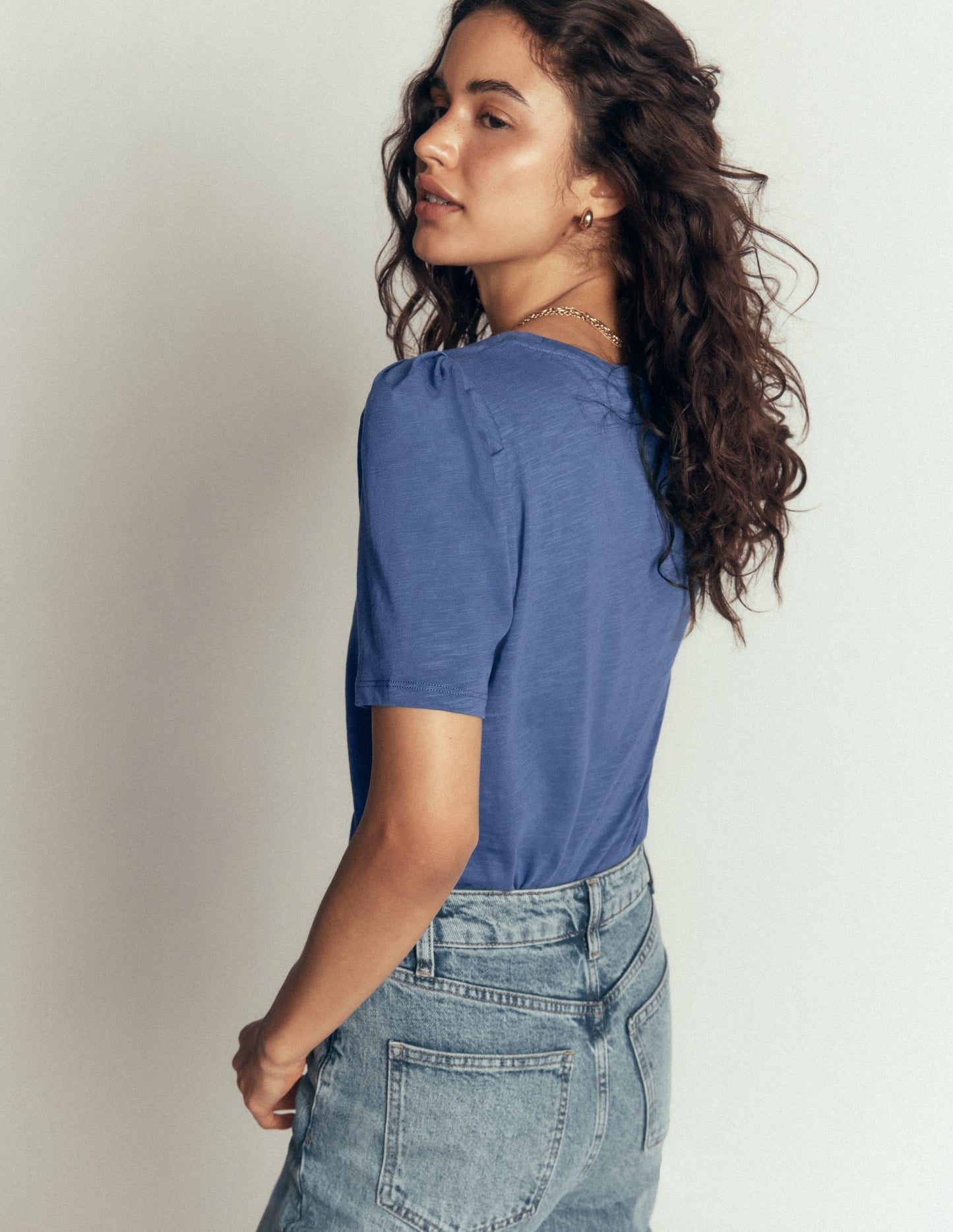 Sophie Puff Sleeve T-shirt-Denim Blue