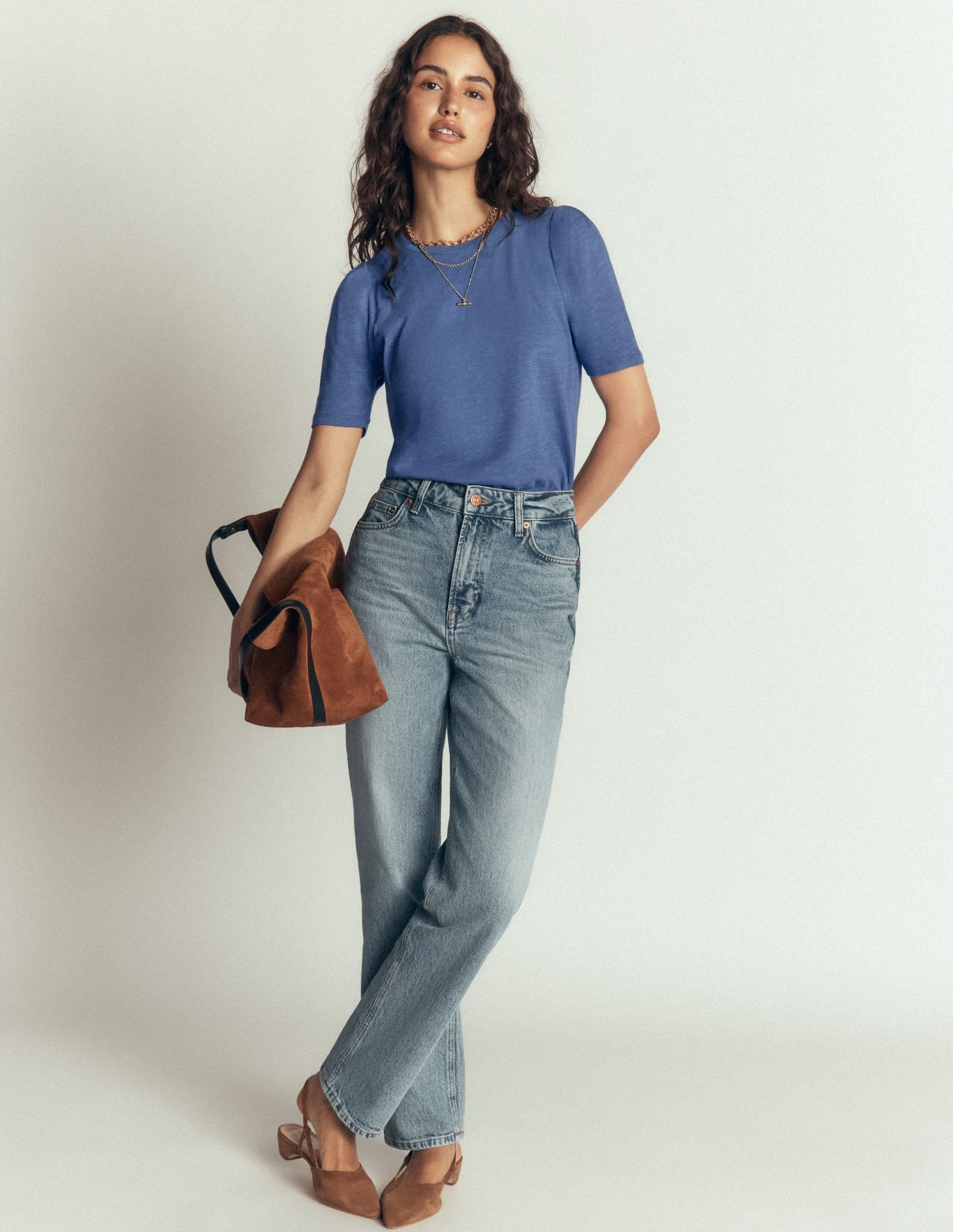 Sophie Puff Sleeve T-shirt-Denim Blue