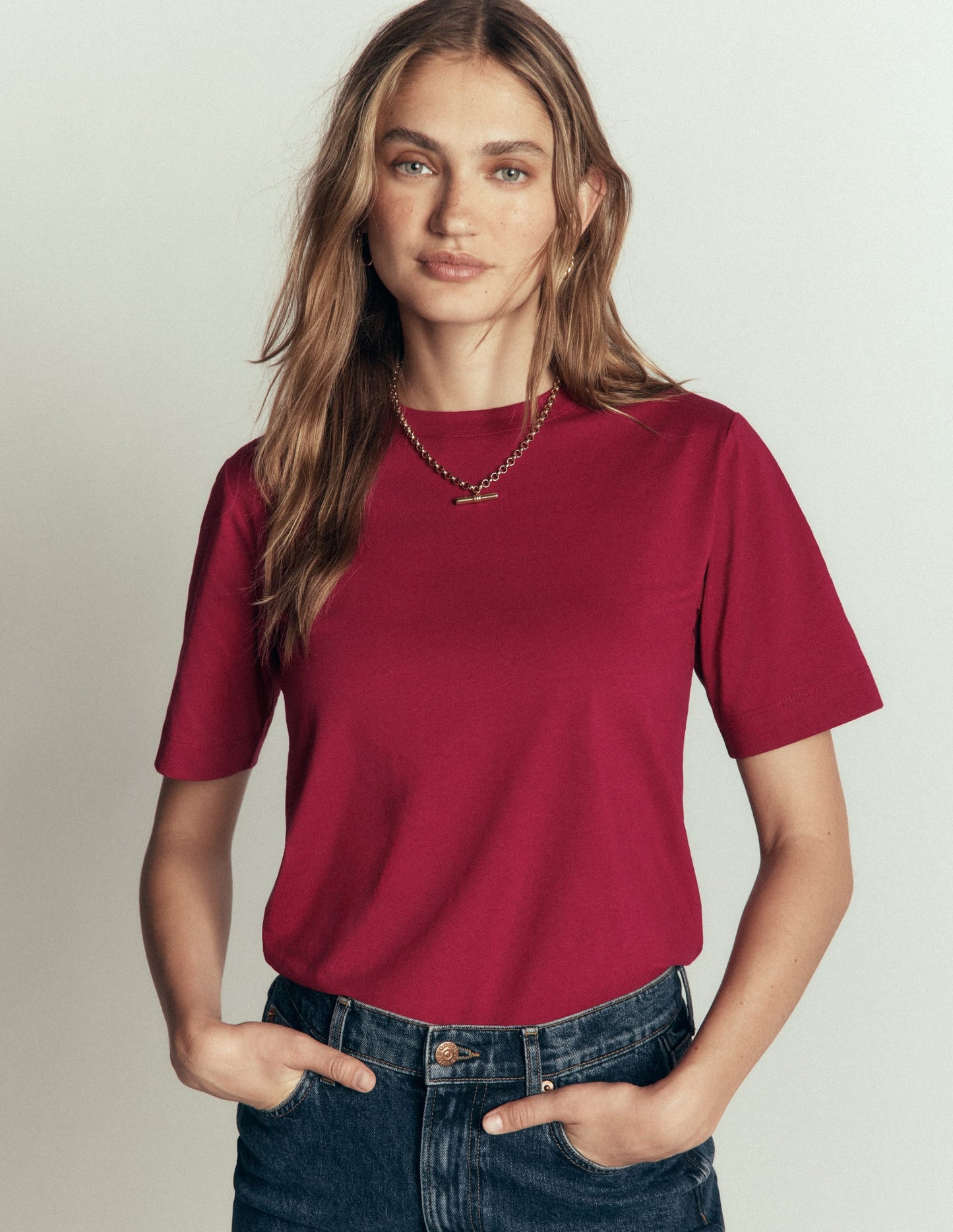 Relaxed Cotton T-shirt-Ruby Red