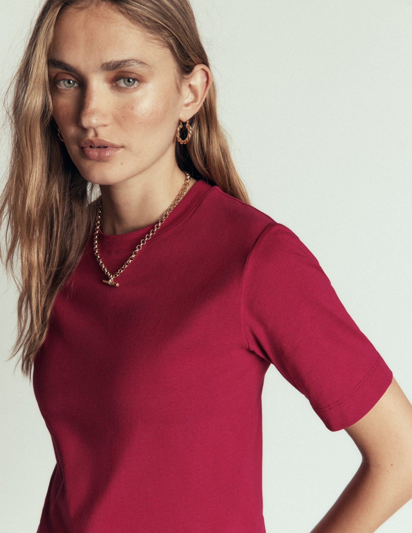 Relaxed Cotton T-shirt-Ruby Red