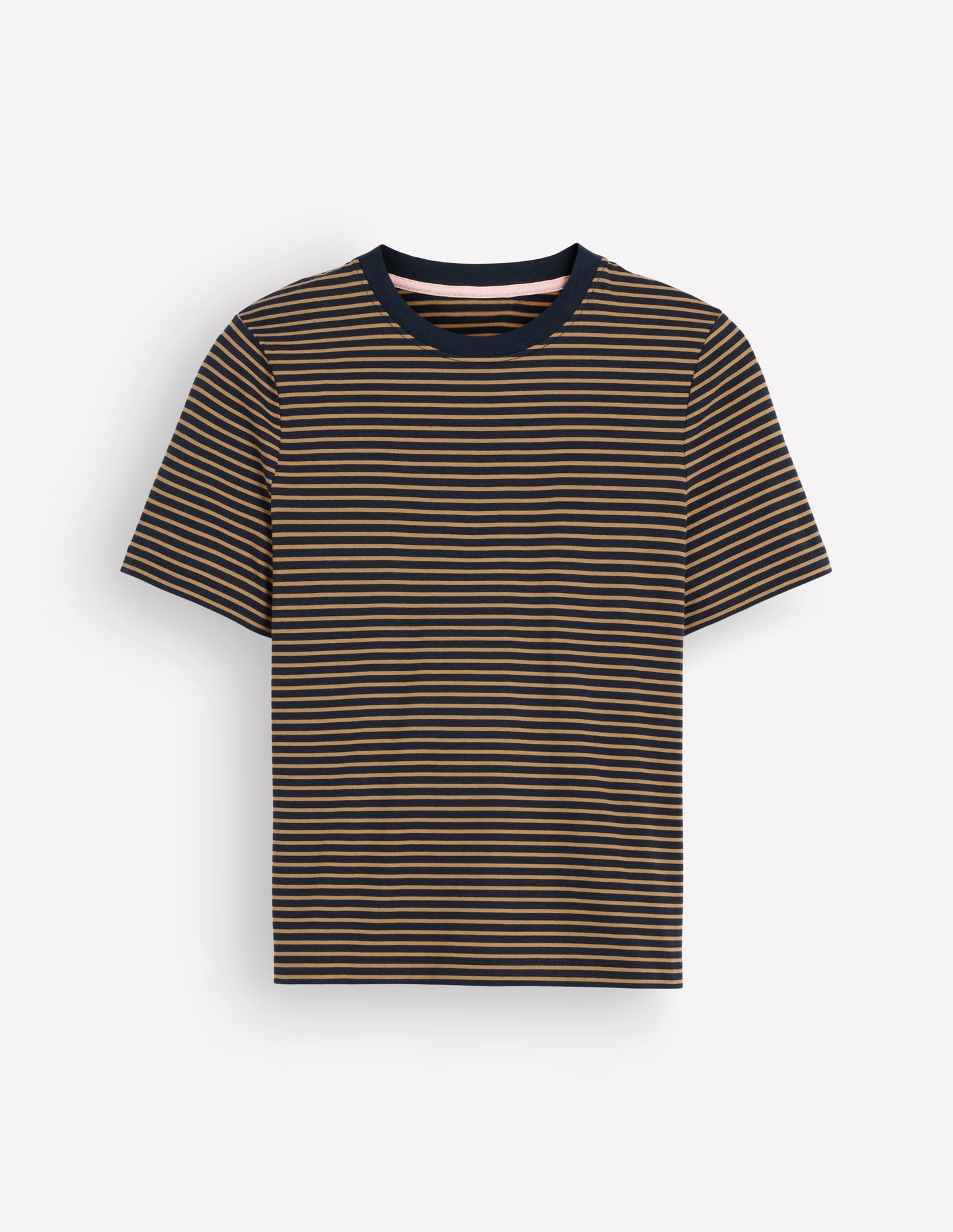 Cotton Crew Neck T-shirt-Navy and Dijon Stripe
