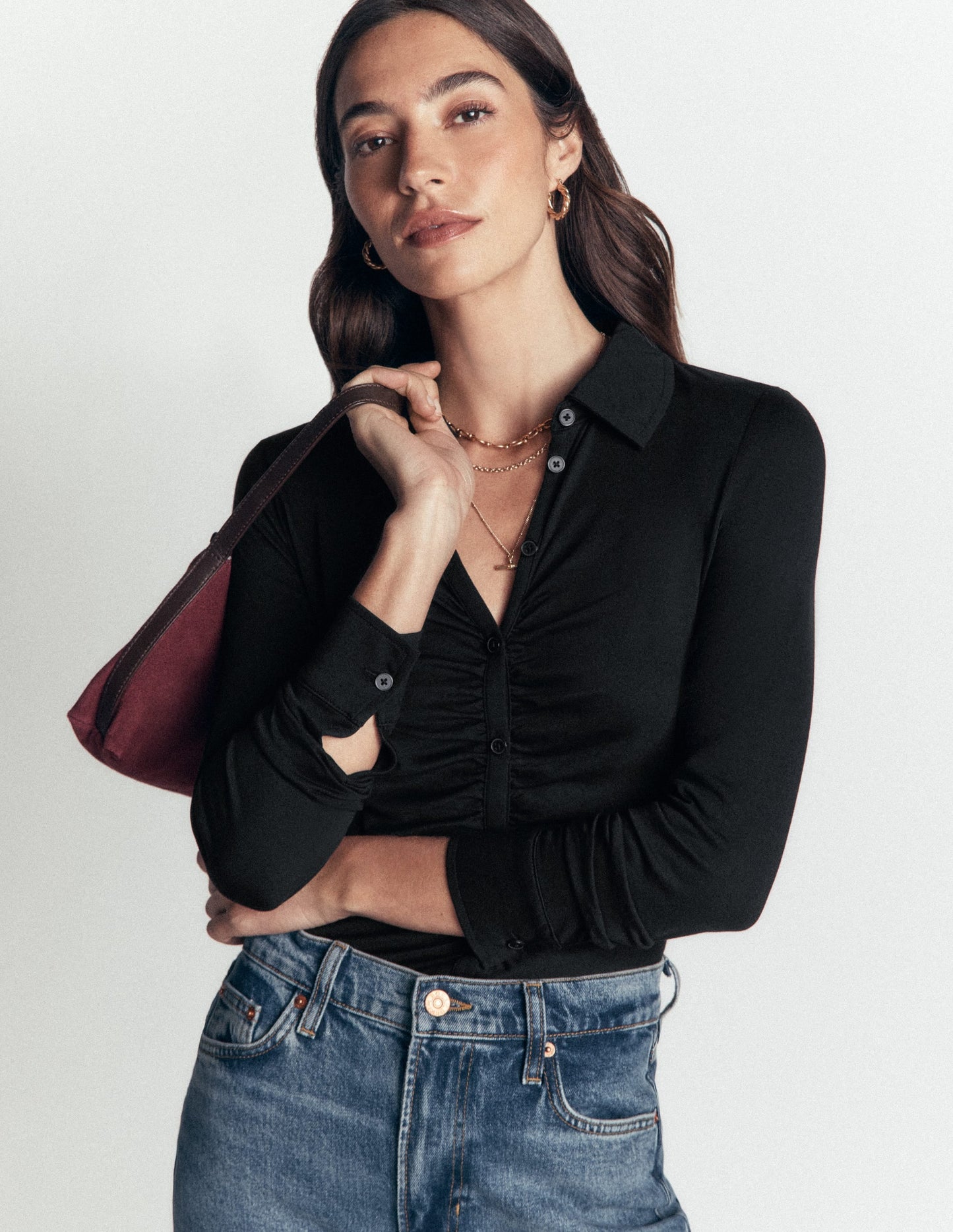 Supersoft Ruched Jersey Shirt-Black