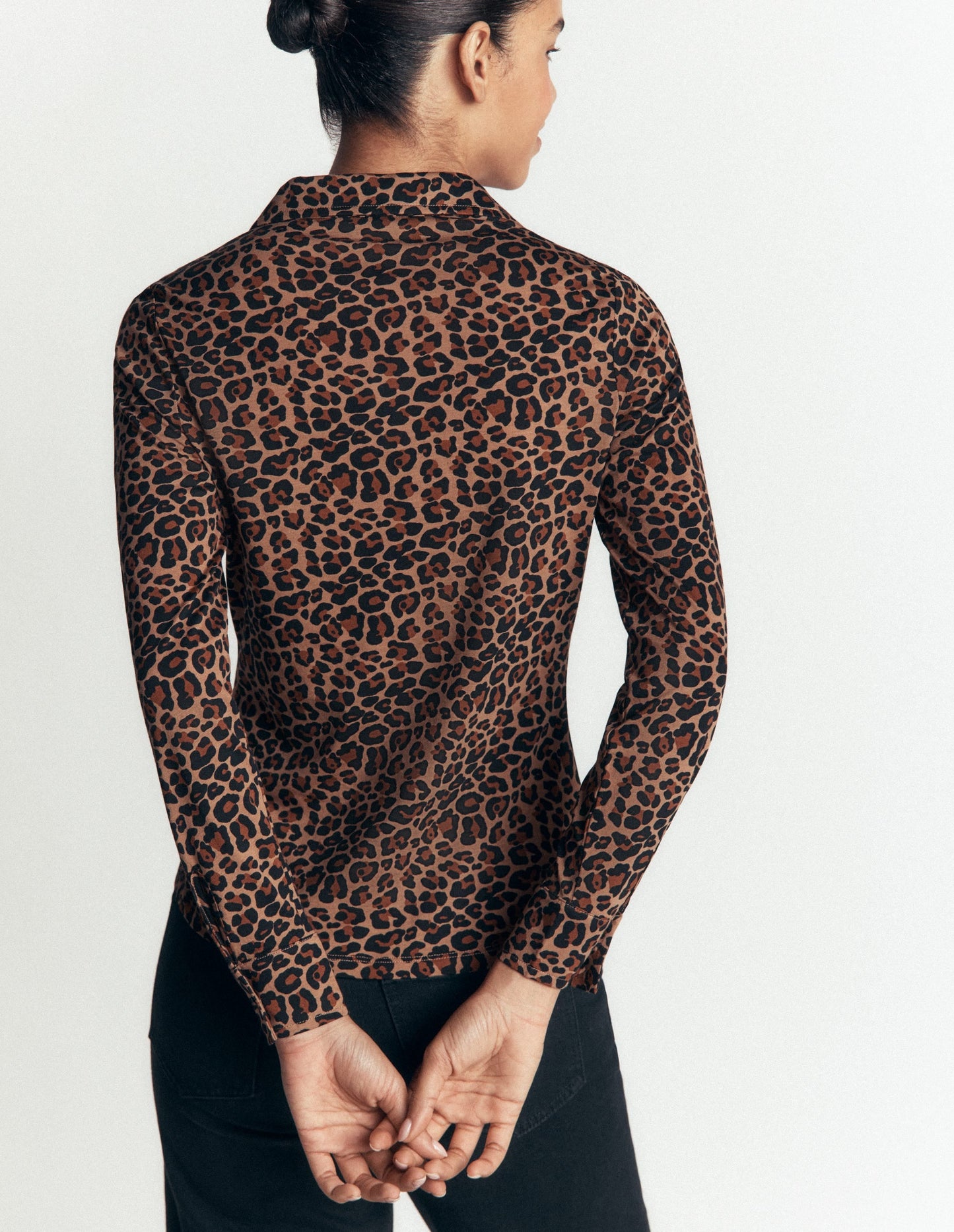 Supersoft Ruched Jersey Shirt-Camel, Leopard Fields