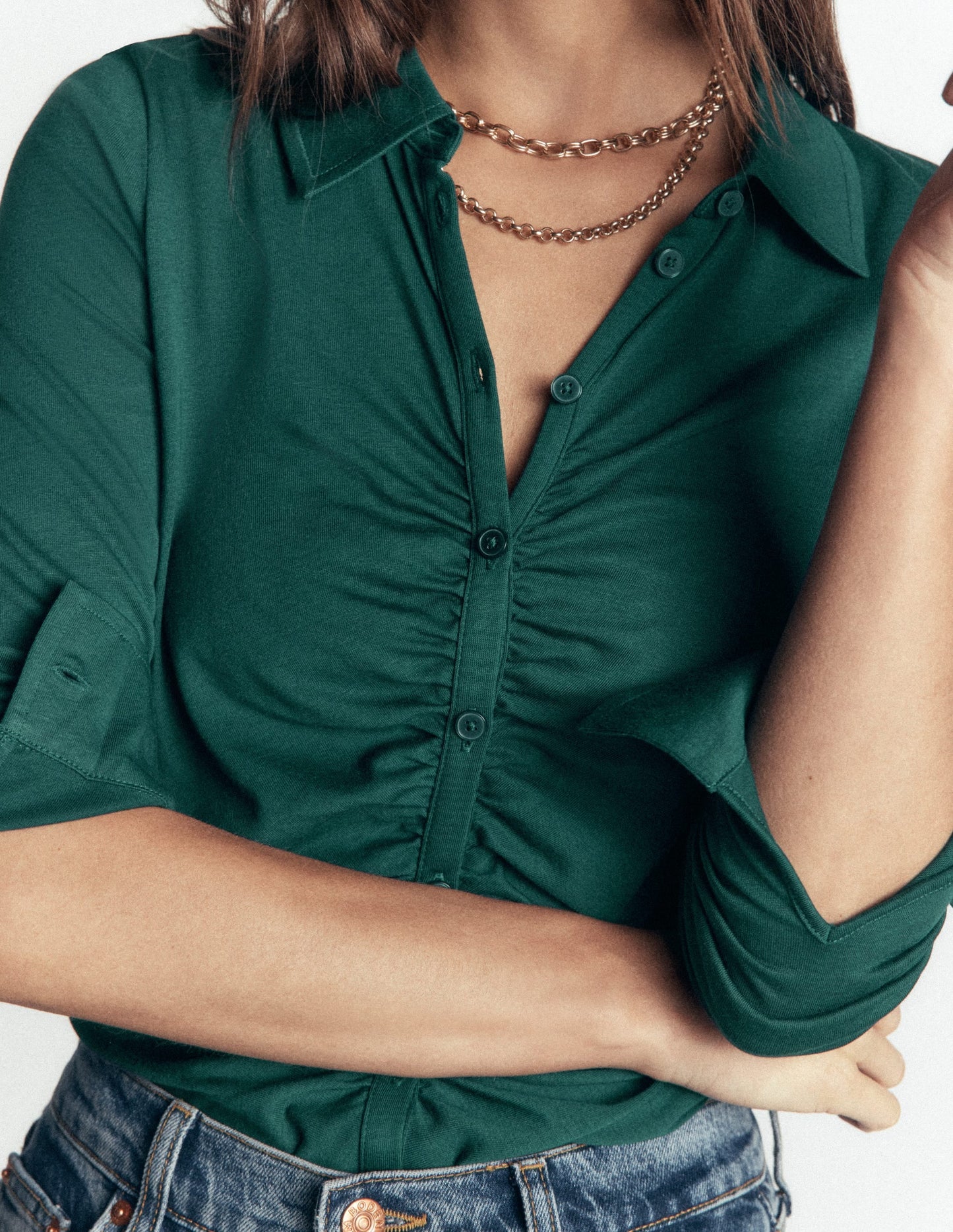 Supersoft Ruched Jersey Shirt-Midnight Teal