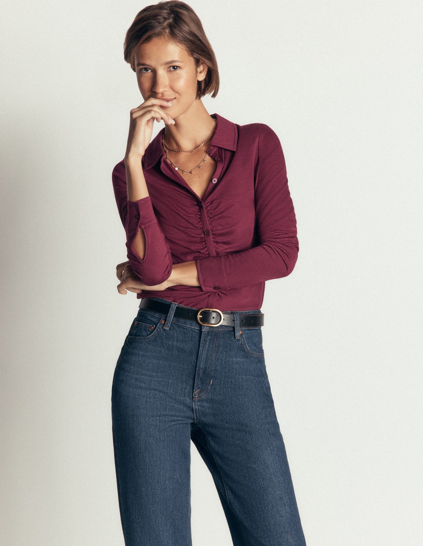 Supersoft Ruched Jersey Shirt-Deep Wisteria