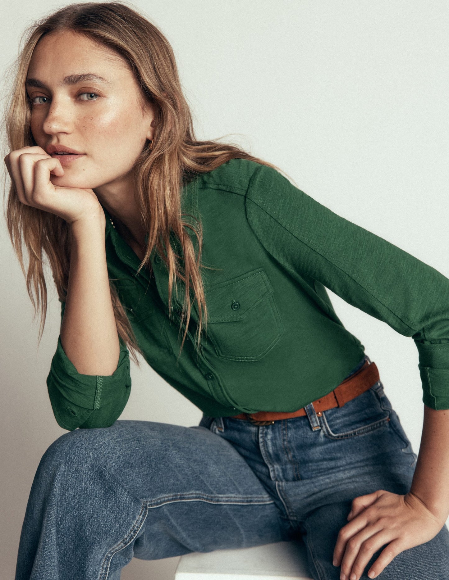 Seam Detail Jersey Shirt-Hunter Green