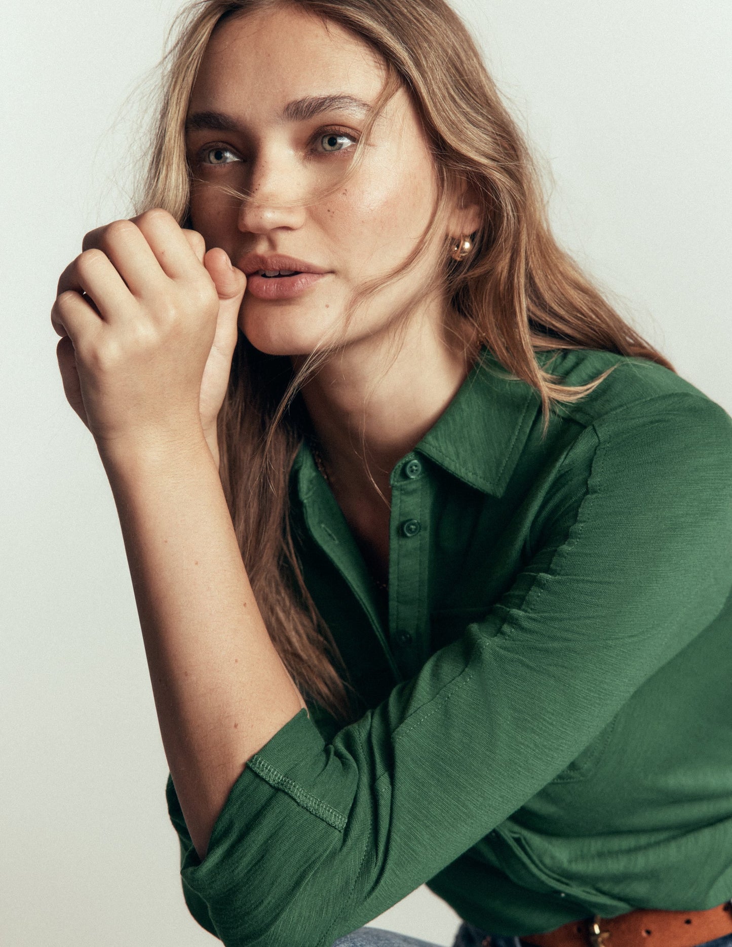 Seam Detail Jersey Shirt-Hunter Green