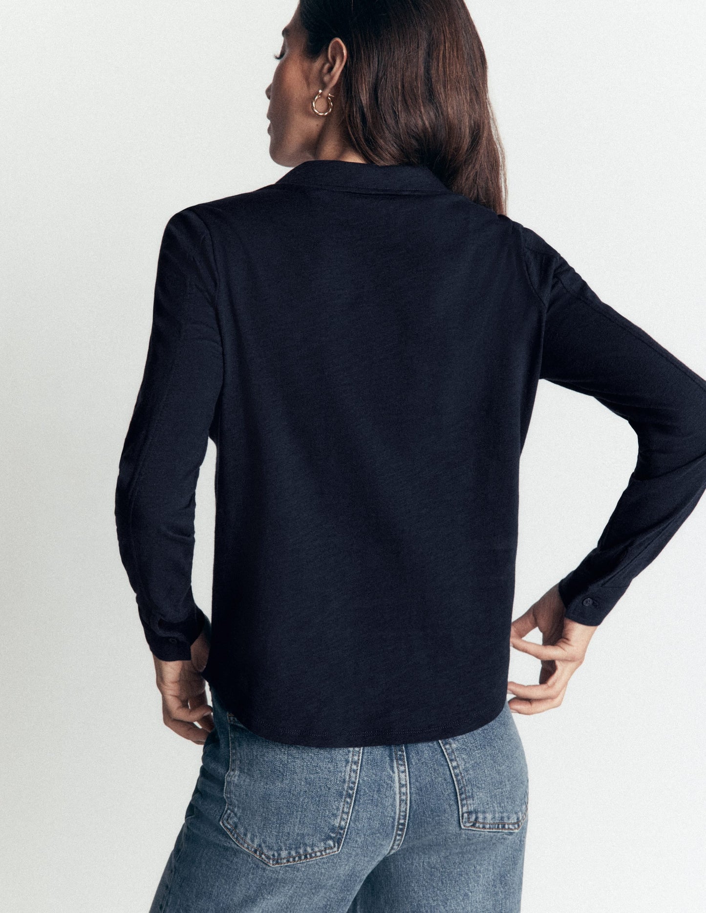 Seam Detail Jersey Shirt-Navy