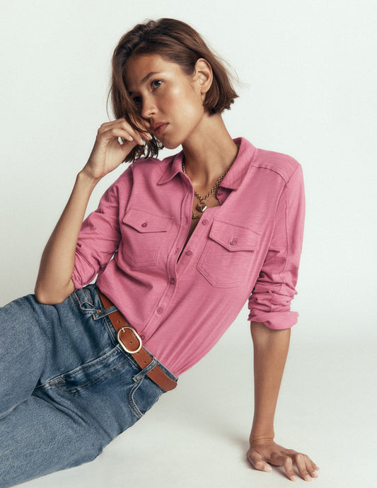 Seam Detail Jersey Shirt-Pink Heather