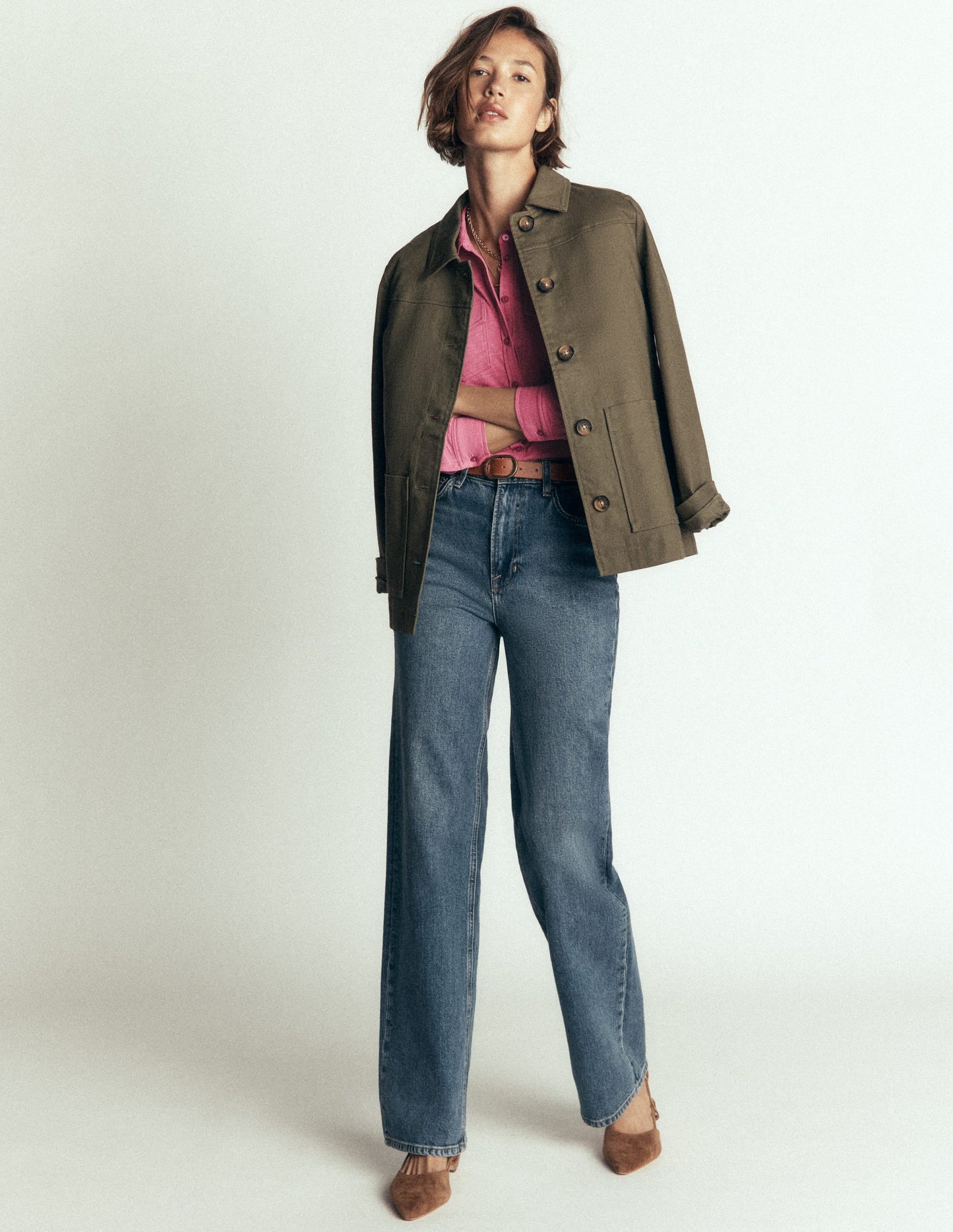 Seam Detail Jersey Shirt-Pink Heather