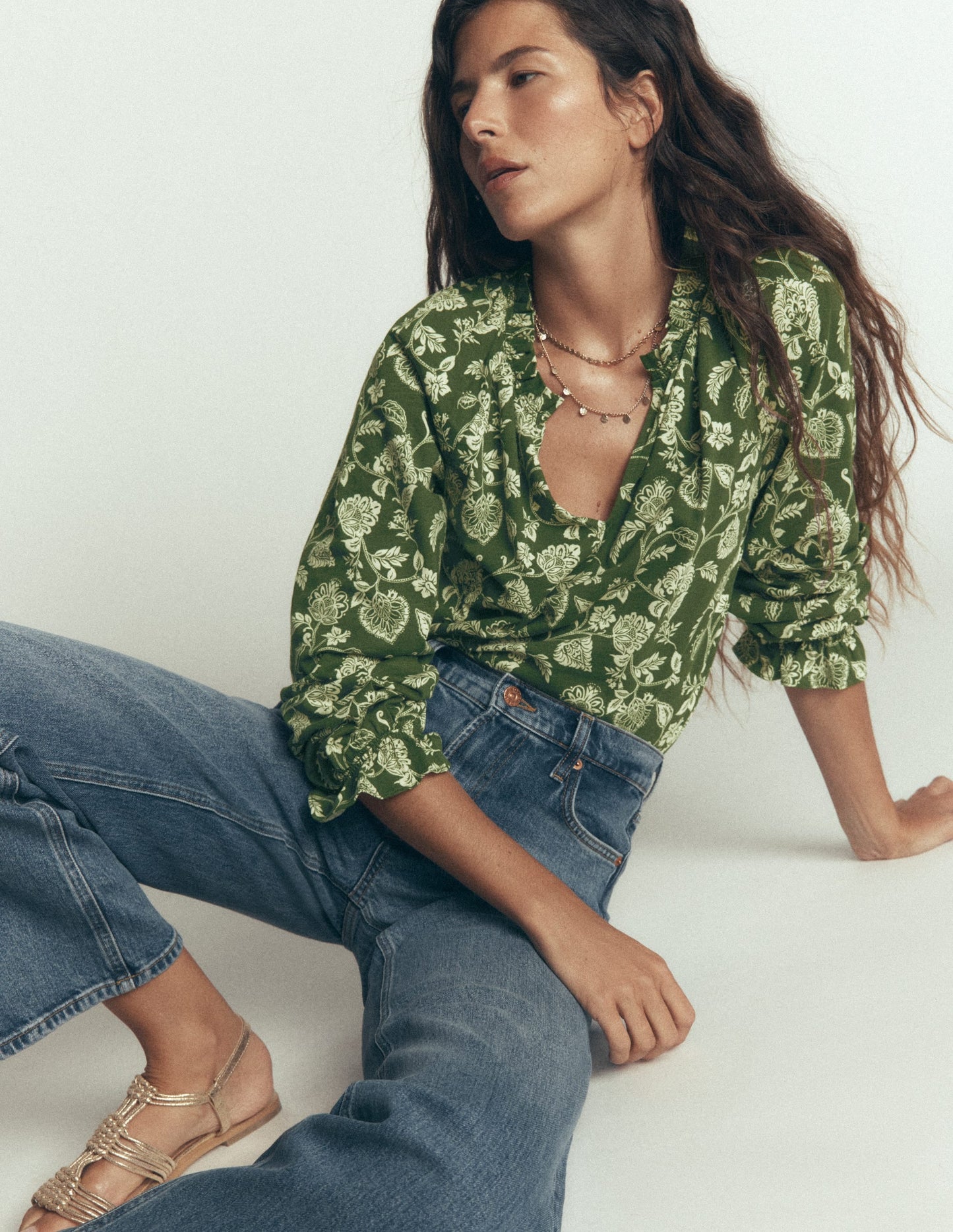 Pia Ruffle Detail Top-Chive Planted Meadows