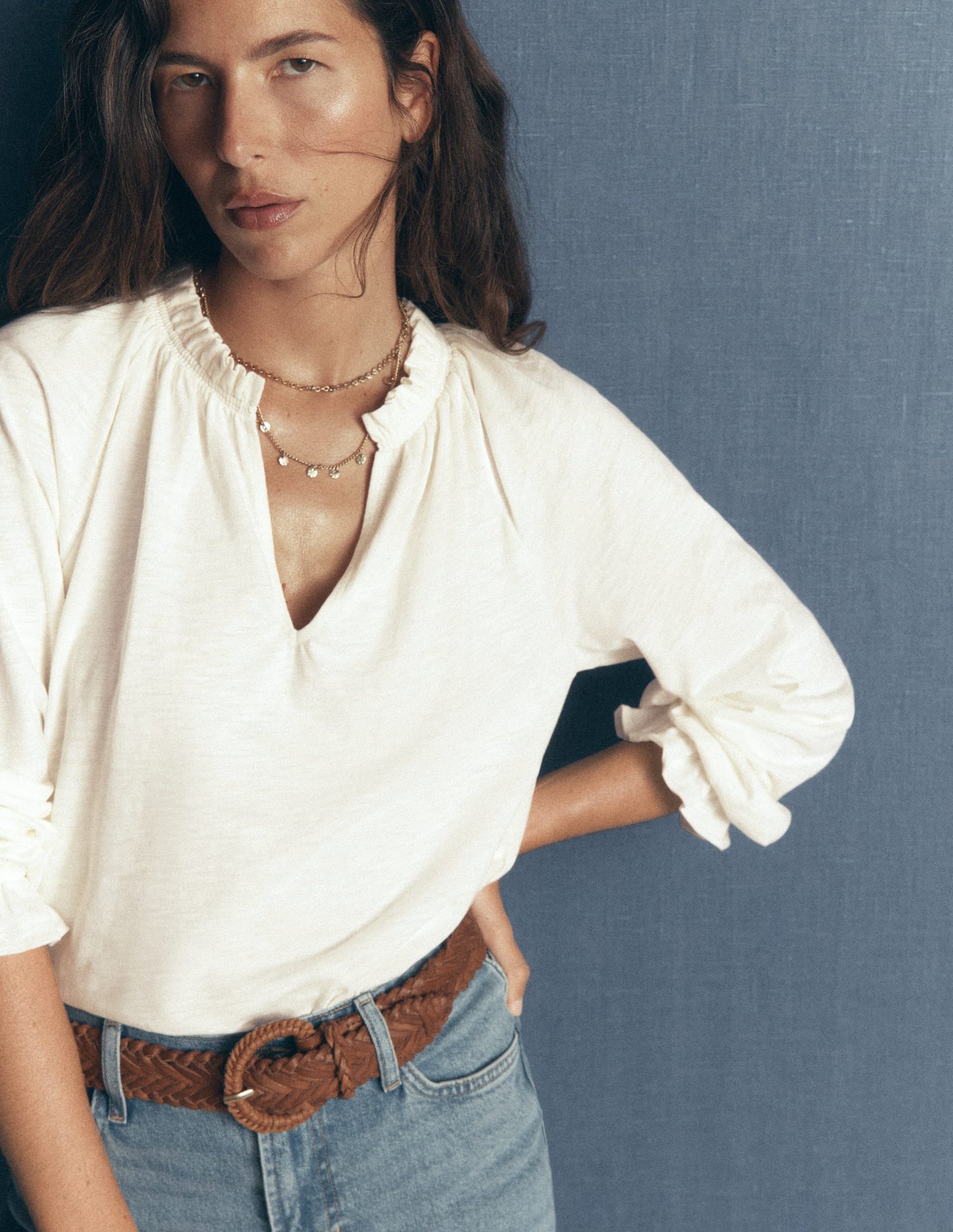 Pia Ruffle Detail Top-Ivory